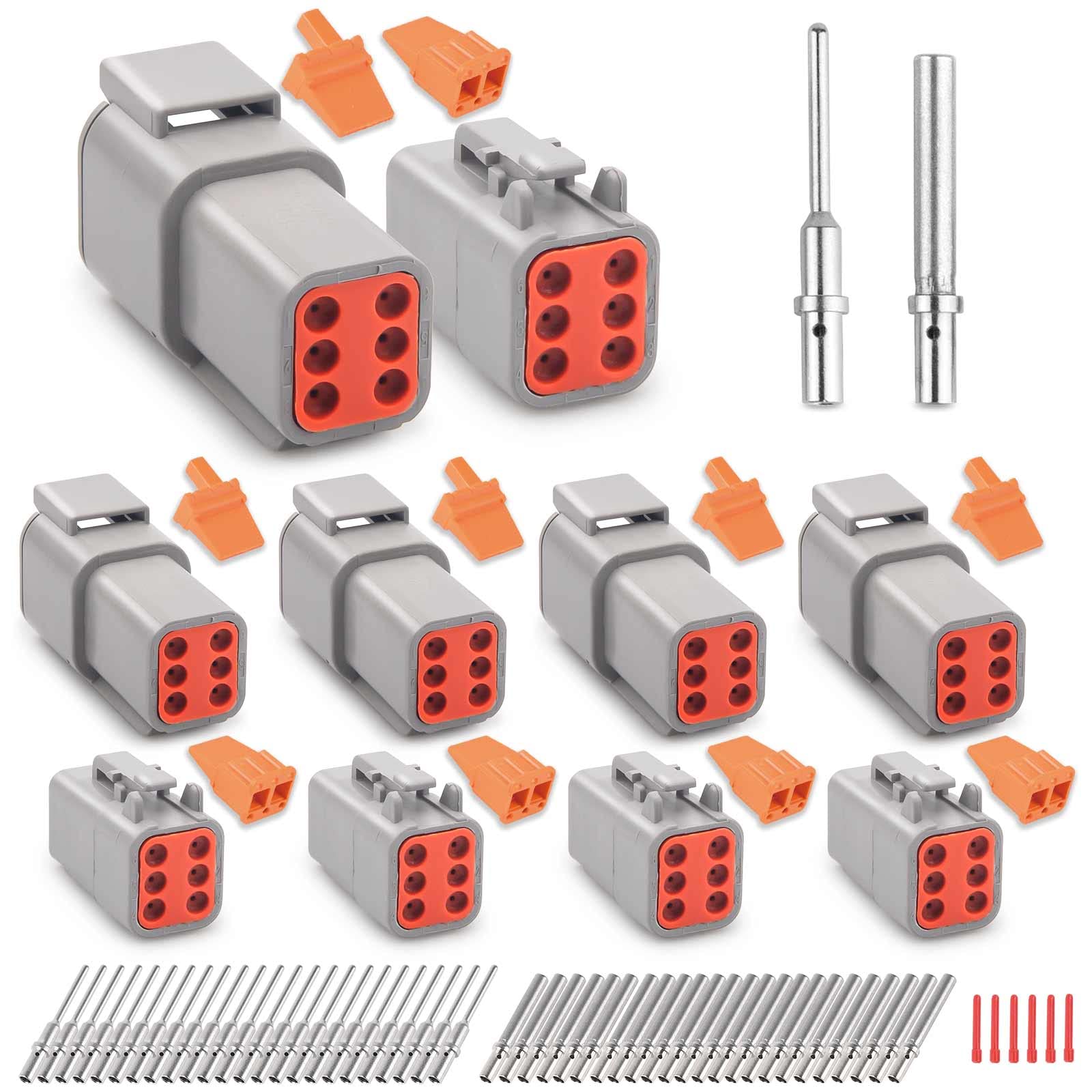 JRready Deutsch DTM 6 Pin Connectors 4 Kits, Waterproof Electrical Wire Connectors with Size 20 Solid Contacts 20-22AWG, ST6330-