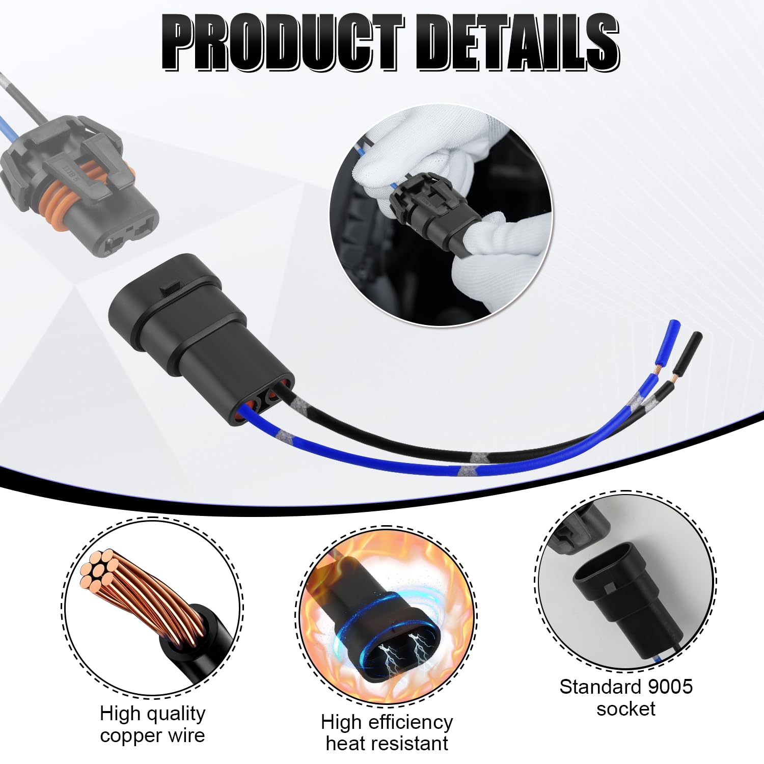 Ibrightstar 9005 9006 9012 9145 H10 Male Nylon Adapter Wiring Harness Sockets Wire For Headlights Or Fog Lights