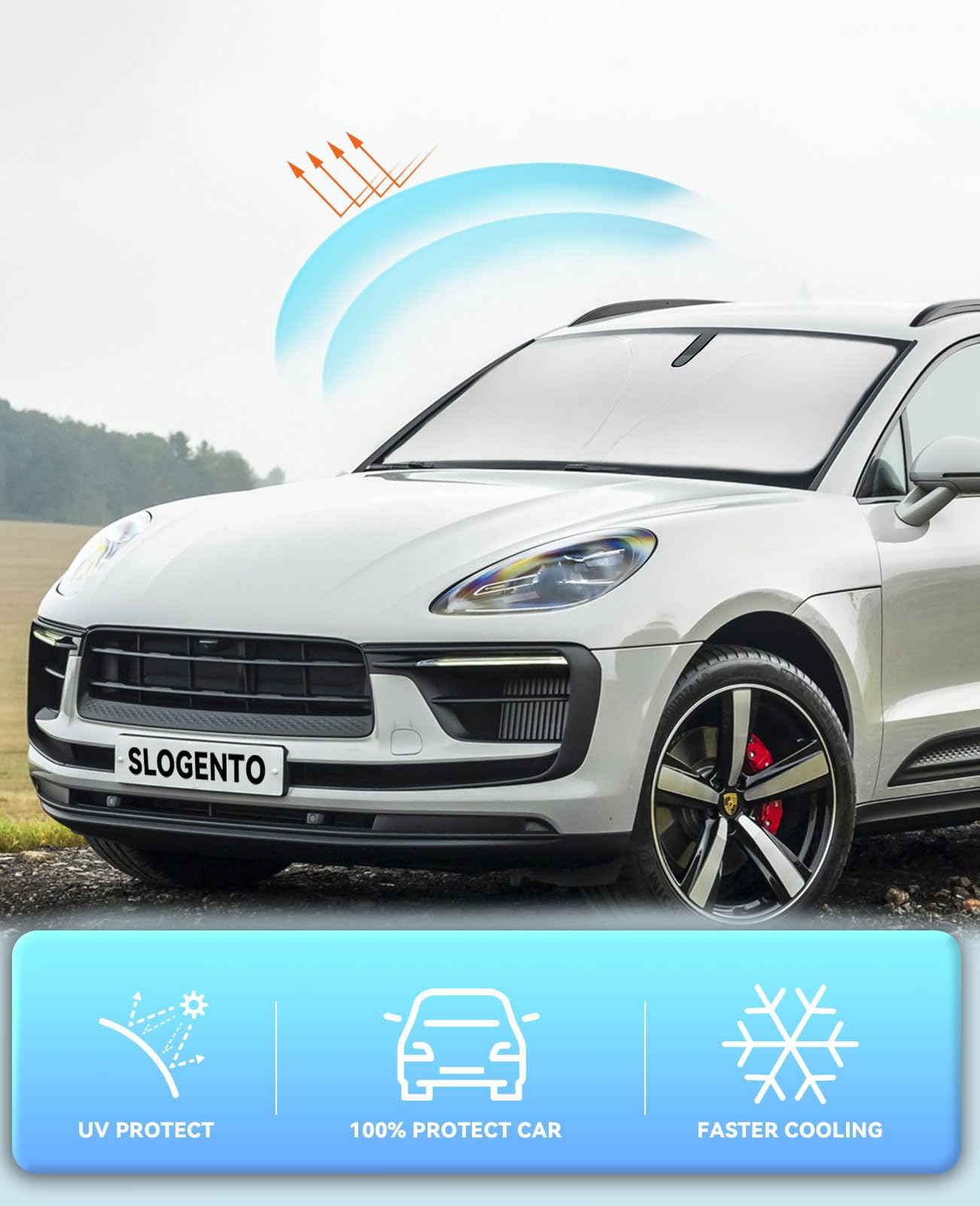 Slogento Car Sun Shade Windshield Sunshade For 2014-2024 2025 Porsche Macan Suv Accessories Front Window Sun Shields Custom Fit