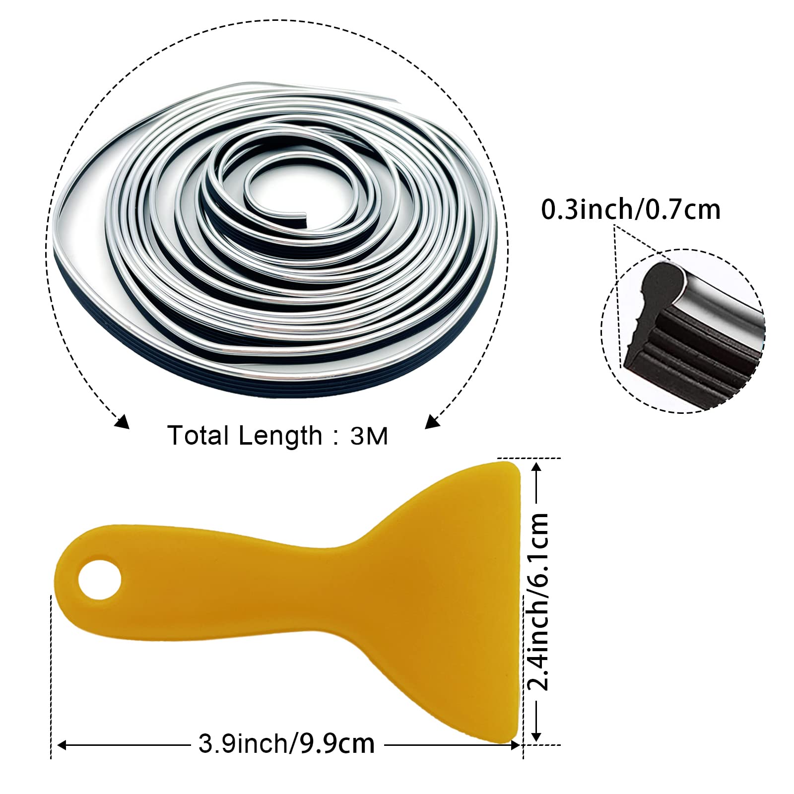 Car Interior Trim Strips,Universal 9.8 Ft Car Electroplating Decoration Styling Door Dashboard, Flexible Interior Trim Accessories With Installing Tool(Silver)