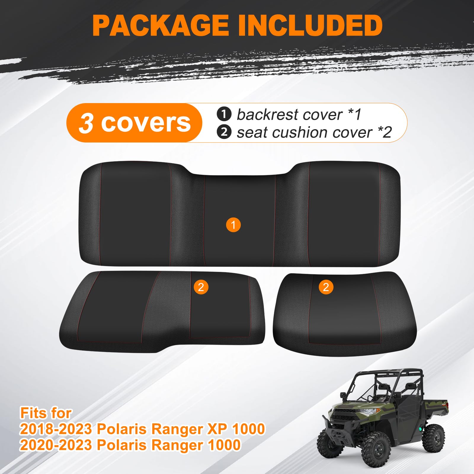 BORDAN UTV Waterproof Seat Cover for 2017-2021 Polaris Ranger XP 1000/2020-2025 Polaris Ranger 1000, Heavy Duty 1680D Seat Cover