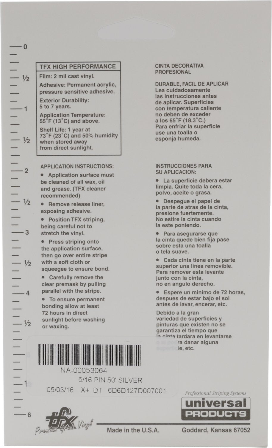 Universal TFX 00053064 - Auto Customizing Dual Pinstripe - 5/16&quot; x 50' (1/8” Stripe, 1/8&quot; Gap, Then 1/16” Stripe) - 064-Silver Metallic