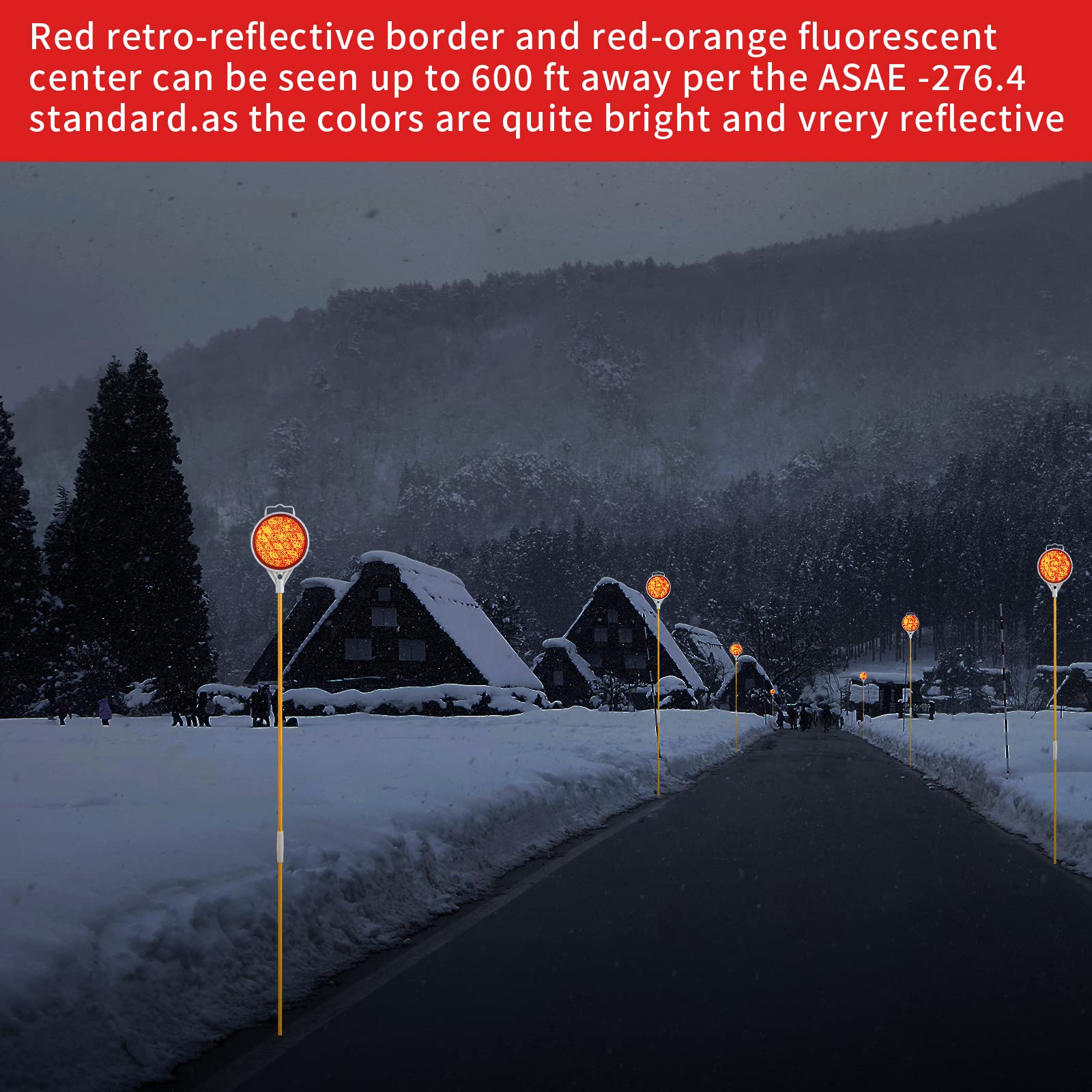 Orange Reflective Driveway Markers,Snow Plow Markers,Plow Markers,51 Inch Yellow Fiberglass Pole Double Sided Reflector For Driv