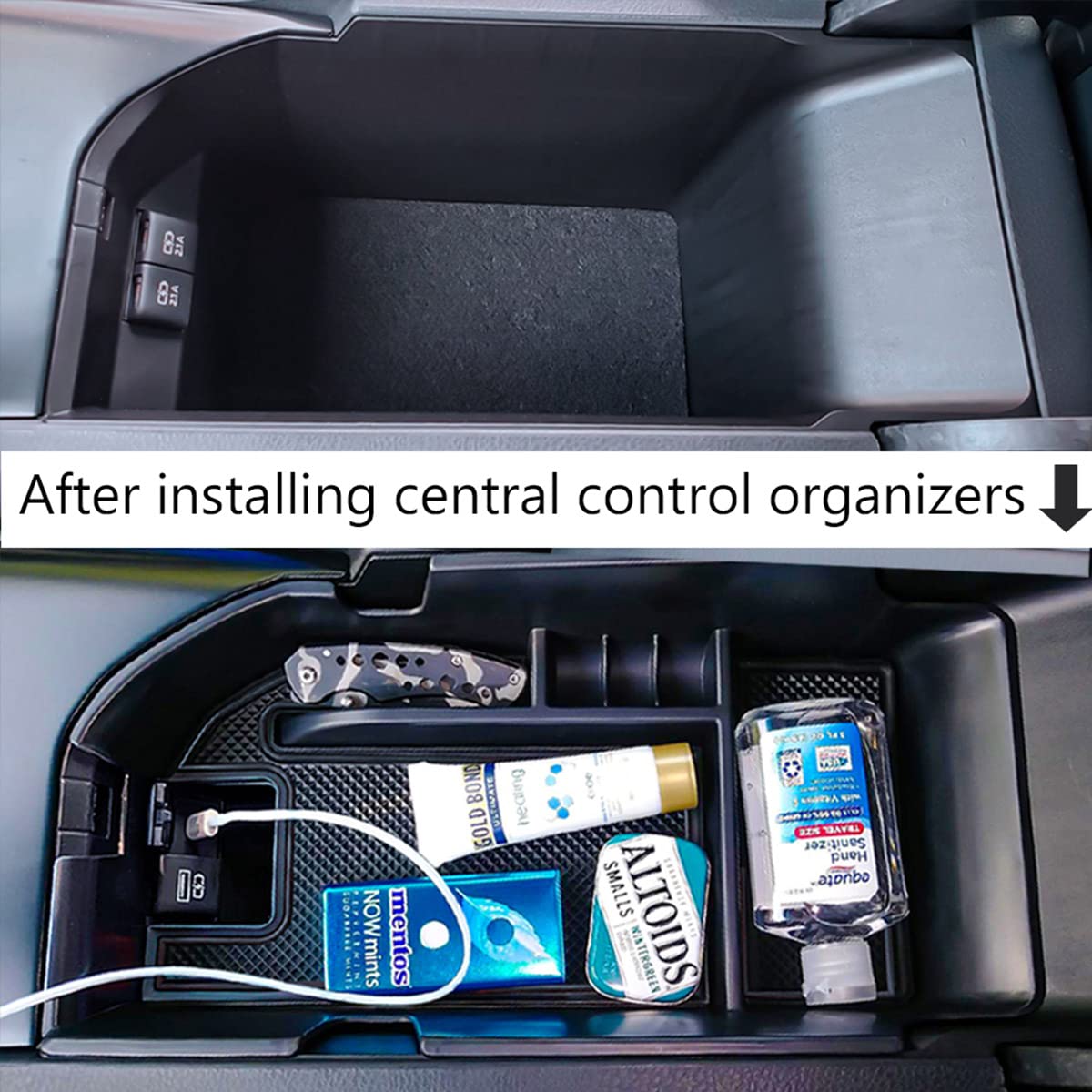 TACOBRO Center Console Organizer for Camry XLE/XSE 2018-2023, Armrest Storage Box, Rubber, Black Trim, Fits Dual USB Ports