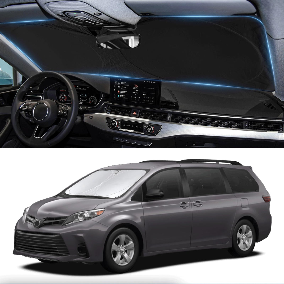 Sunshade For Toyota Sienna 2021-2024 2025 L Le Se Xle Limited Van Minivan Car Accessories Front Window 210T Reflective Shield Co