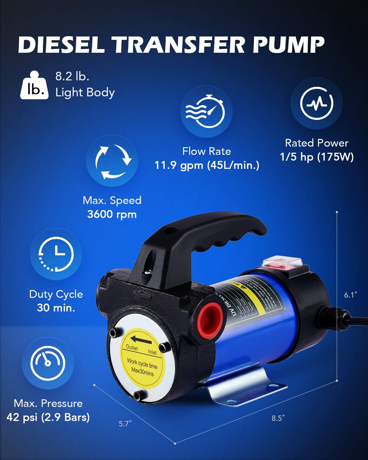 Orion Motor Tech Diesel Transfer Pump, 12 Volt Fuel Transfer Pump Dc 10Gpm Diesel Pump For Transferring Diesel, Kerosene, Machin