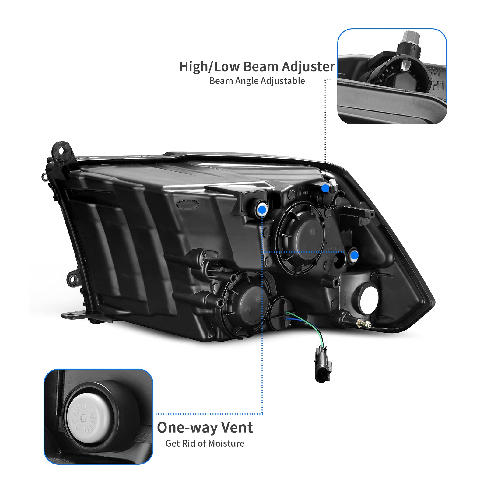 Dwvo Headlights Assembly Compatible With 2009-2018 Dodge Ram 1500 2500 3500/2019-2022 Ram 1500 Classic Pickup Quad Headlamp Repl