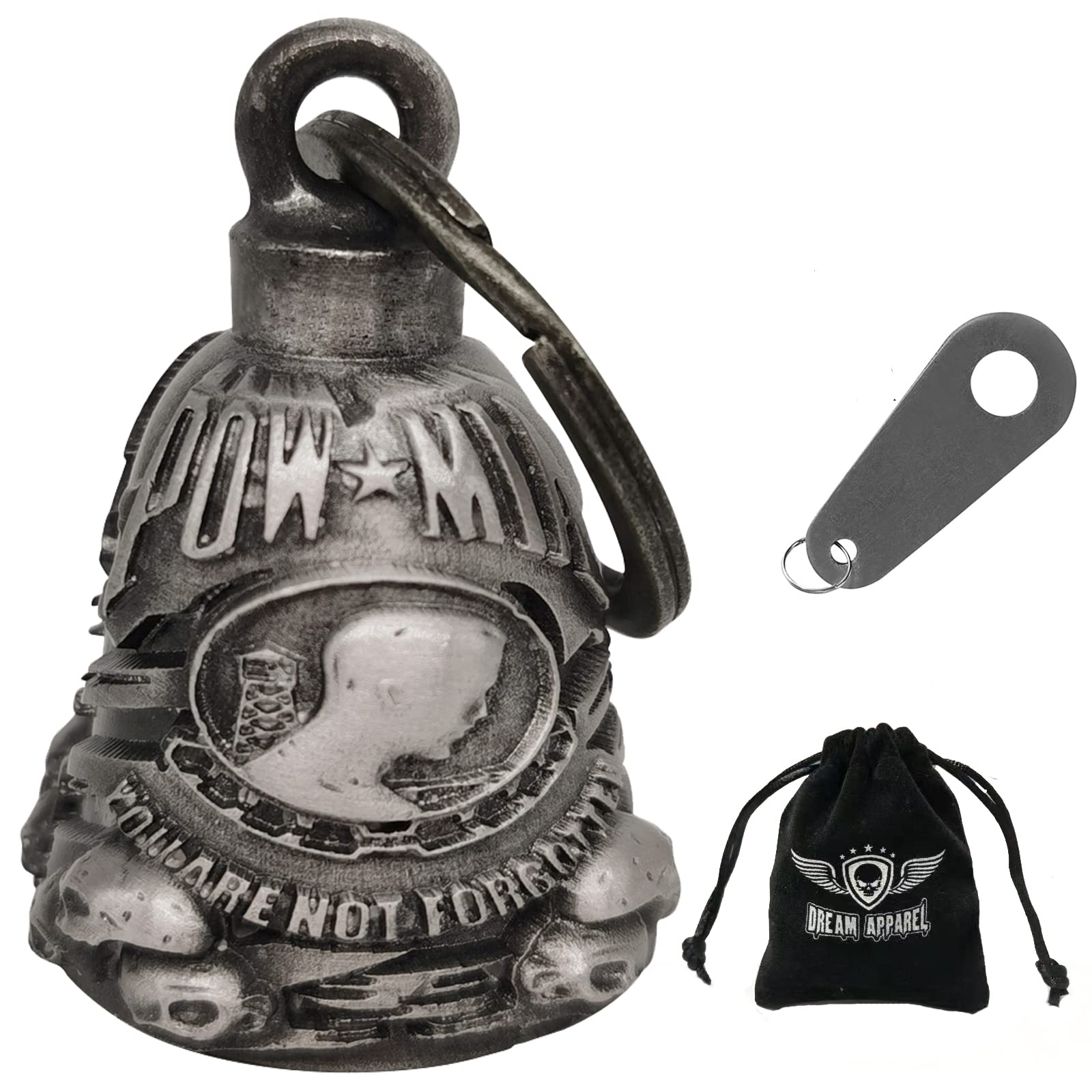 Dream Apparel Motorcycle ride bell for bikers,heavy spirit bells accessory and key chain for luck (DBL9-L POW MIA)
