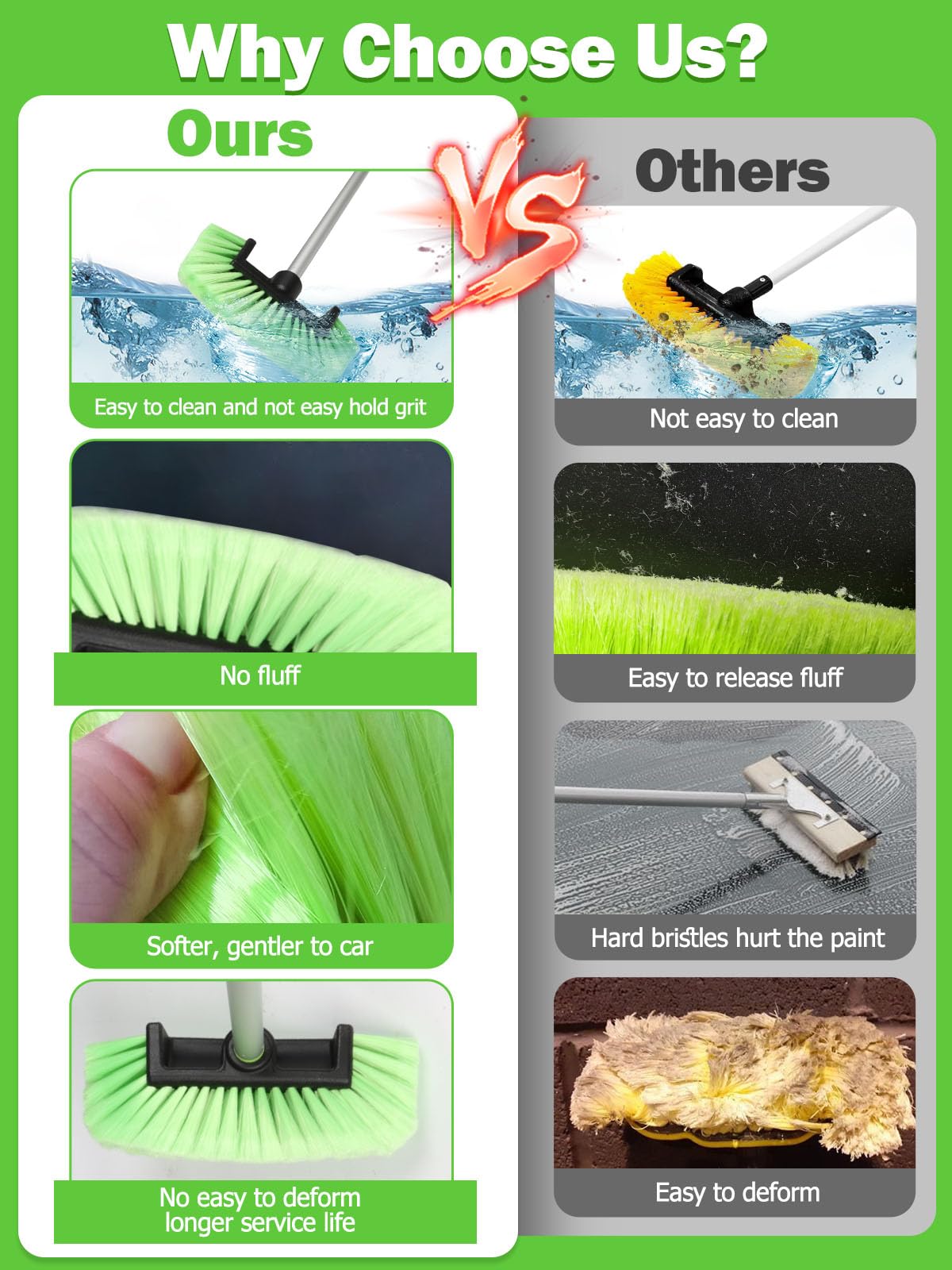 Jisejima Five-Sided Car Wash Brush With Long Handle,Soft Bristle Scrub Cleaning Mop With Extendable Handle For Car, Suv, Truck,