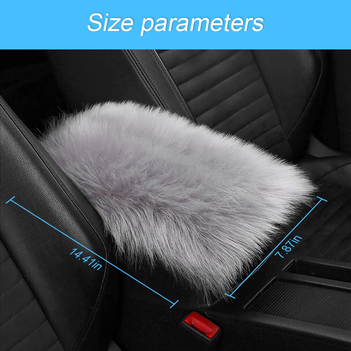 Furry Auto Center Console Cover Pad, 11.8'X7.8' Soft Sheepskin Wool Armrest Cushion, Fluffy Vehicle Armrest Seat Box Protector Warm In Winter, Car Interior Accessories For Women And Men (Gray)