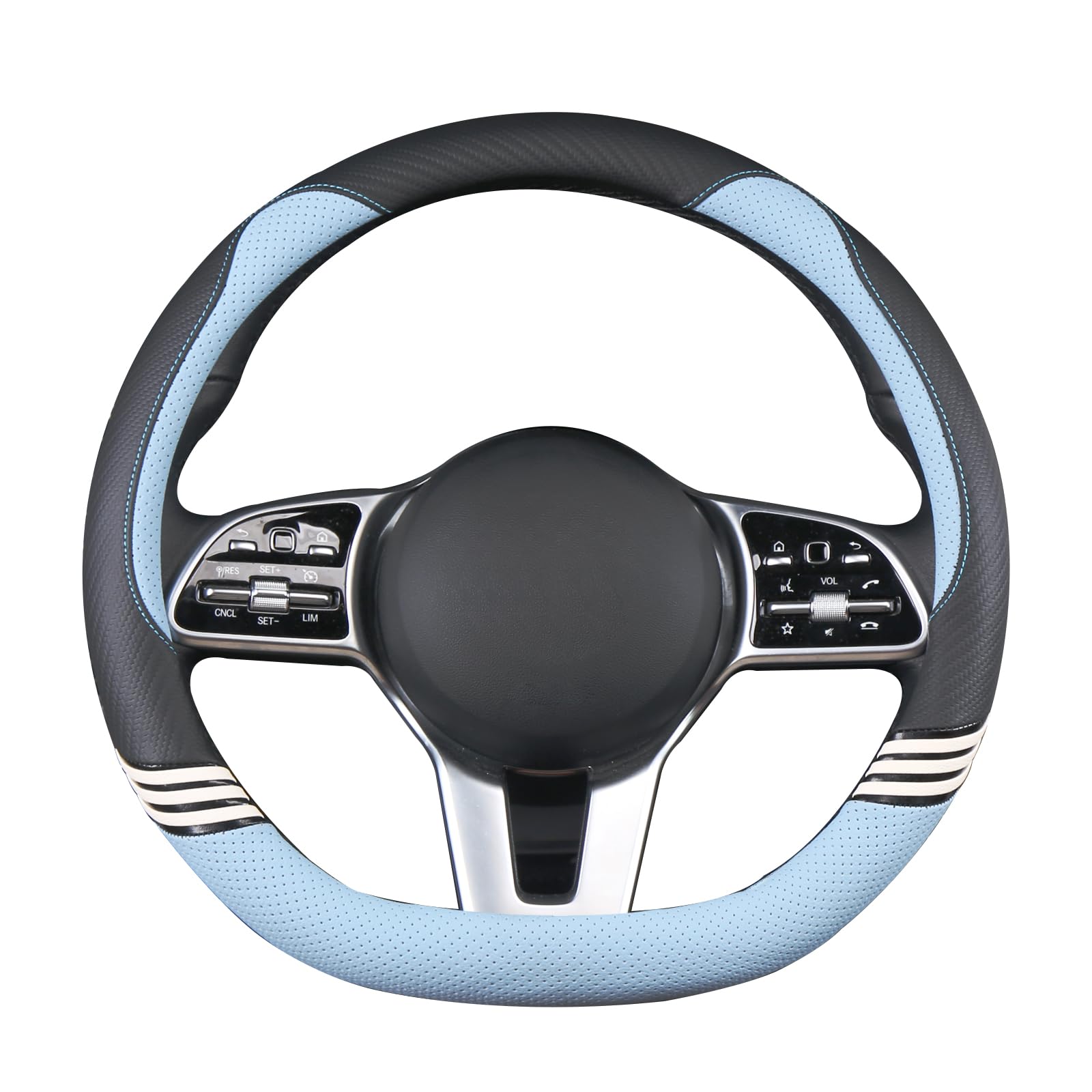 Binsheo Cute Steering Wheel Cover D Shape For Women Men Breathable Universal 15 Inch,Black And Blue