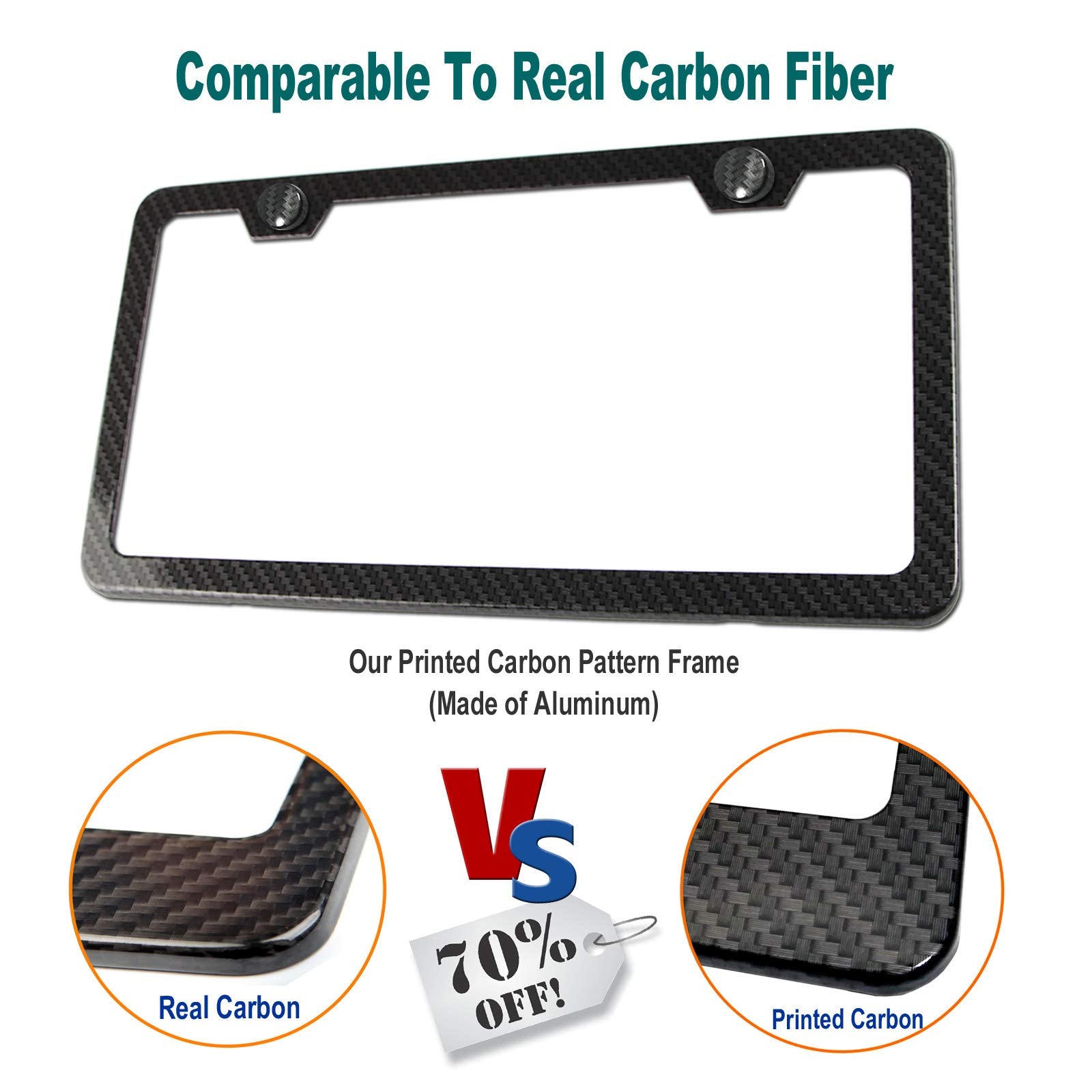 Aootf Carbon Fiber License Plate Frame- Black Aluminum Slim Car Tag Cover Printed Carbon Patterns, Heavy Duty Holders For Front