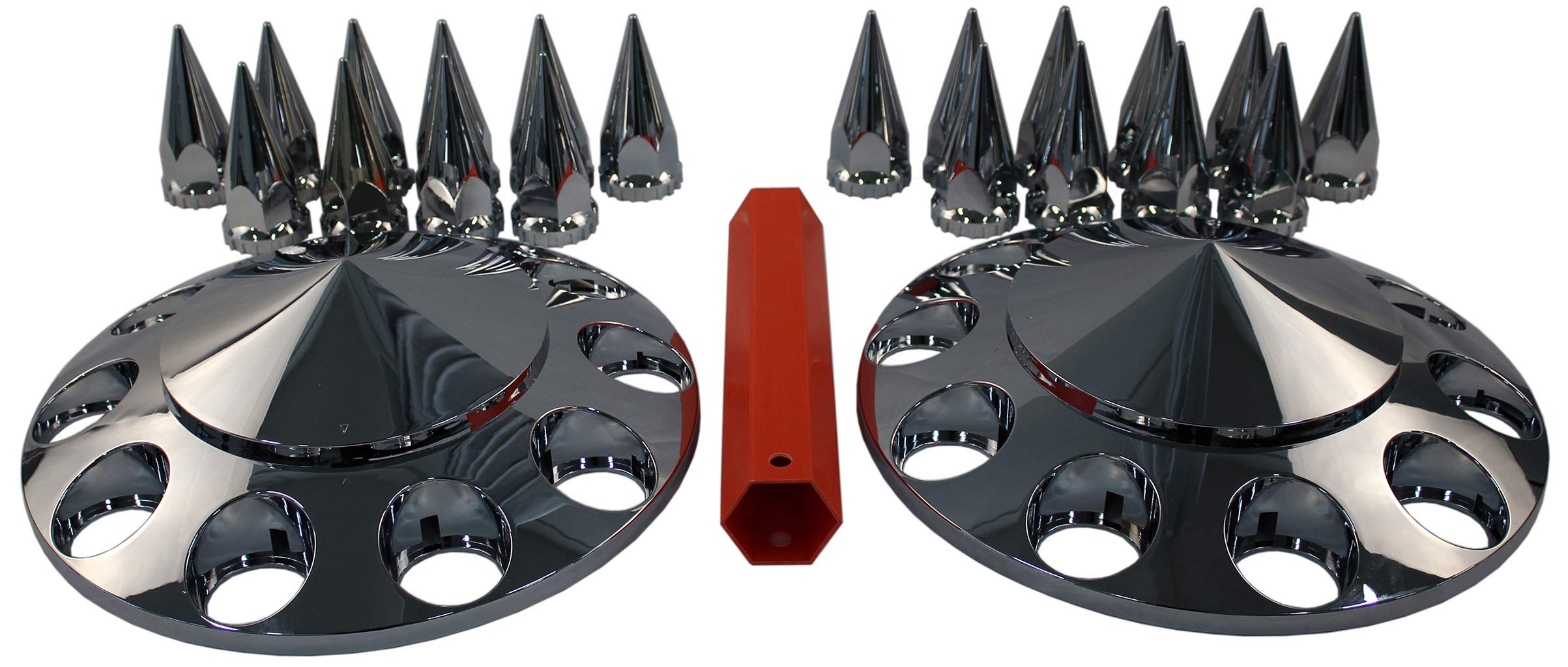 Mrjlk Chrome Abs Complete Axle Cover Set With Hub Caps And 33Mm Screw-On Spiked Lug Nut Covers For Semi Trucks (2 Front)