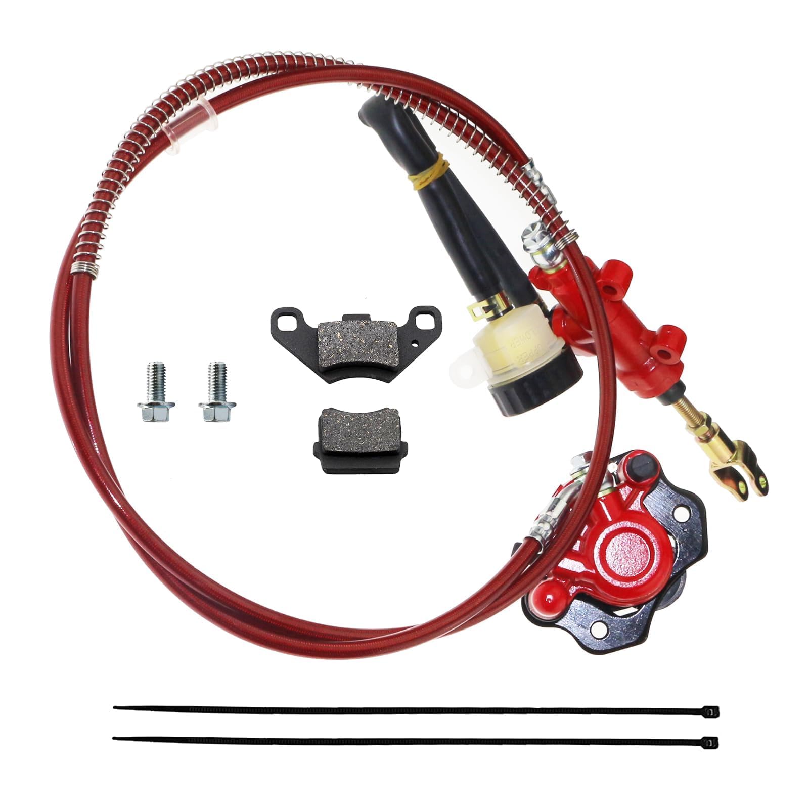 PRO BAT Rear Hydraulic Brake Assembly Caliper Master Cylinder Kit with Extra Brake Pad for Four Wheeler Baja Go Kart Golf Cart A