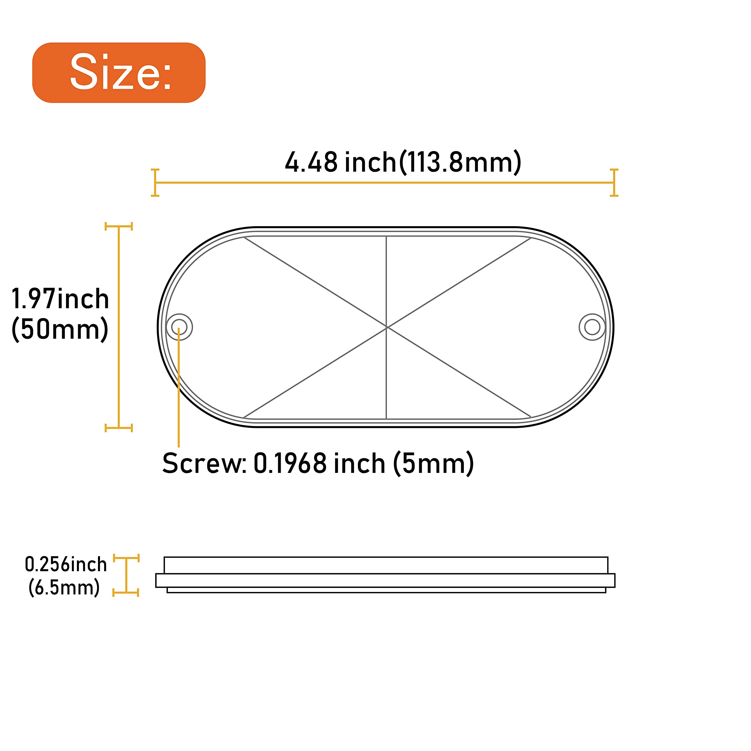 Welnent E-Mark / 4A / Ccc 2Pcs Oval Reflector Self Adhesive Stick On Screw On Trailer Driveway Mailbox (Amber)