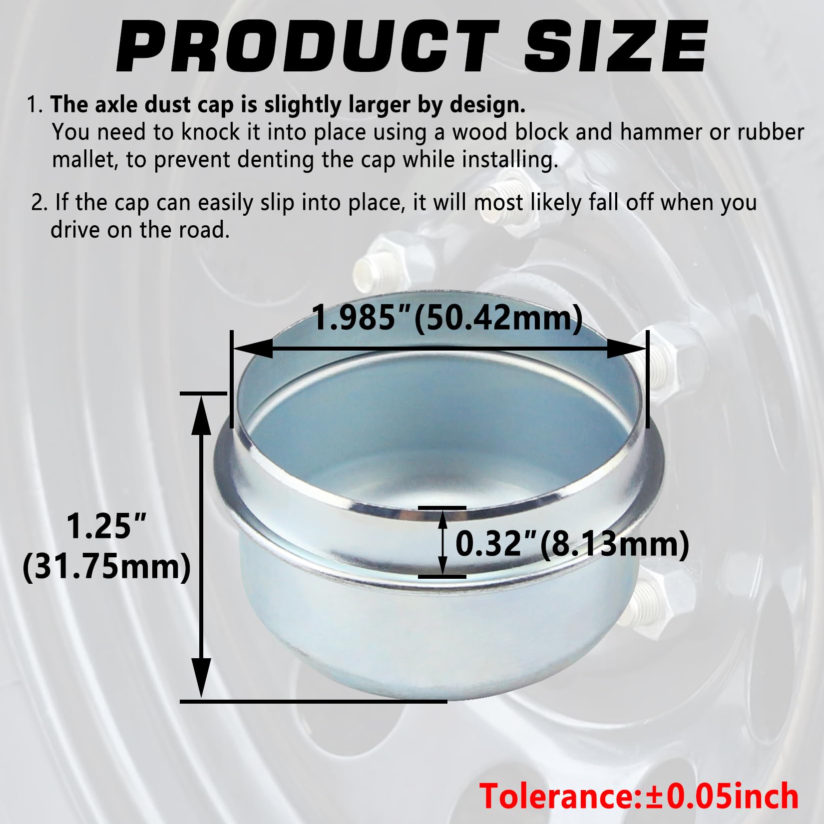 Grepspud 2Pcs 1.98'' Trailer Axle Dust Caps, Trailer Hub Bearing Dust Cap Cup Wheel Center Grease Cover Caps For 2000-3500 Lbs B