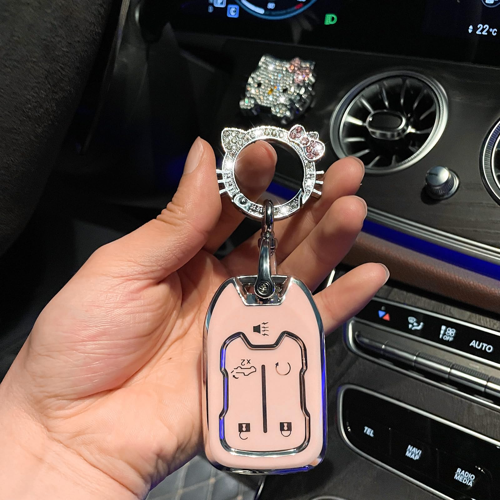 Pangpai Pink Car Accessories 3 Pcs For Chevy Gmc Silverado Sierra 1500 2500Hd 3500Hd Terrain Acadia 5 Buttons Key Fob Cover With