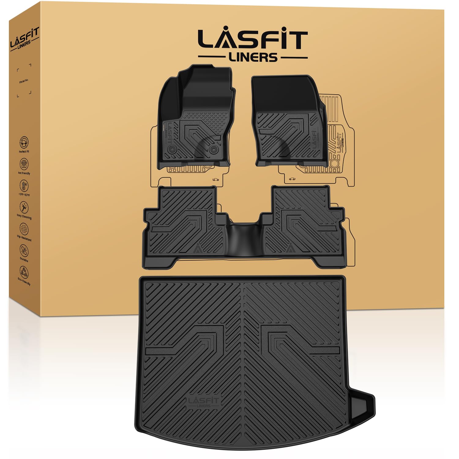 Lasfit Floor Mats And Cargo Liner(Lower Position) For Ford Escape 2013-2019 All Weather Protector Tpe Custom Fit Car Floor Liner