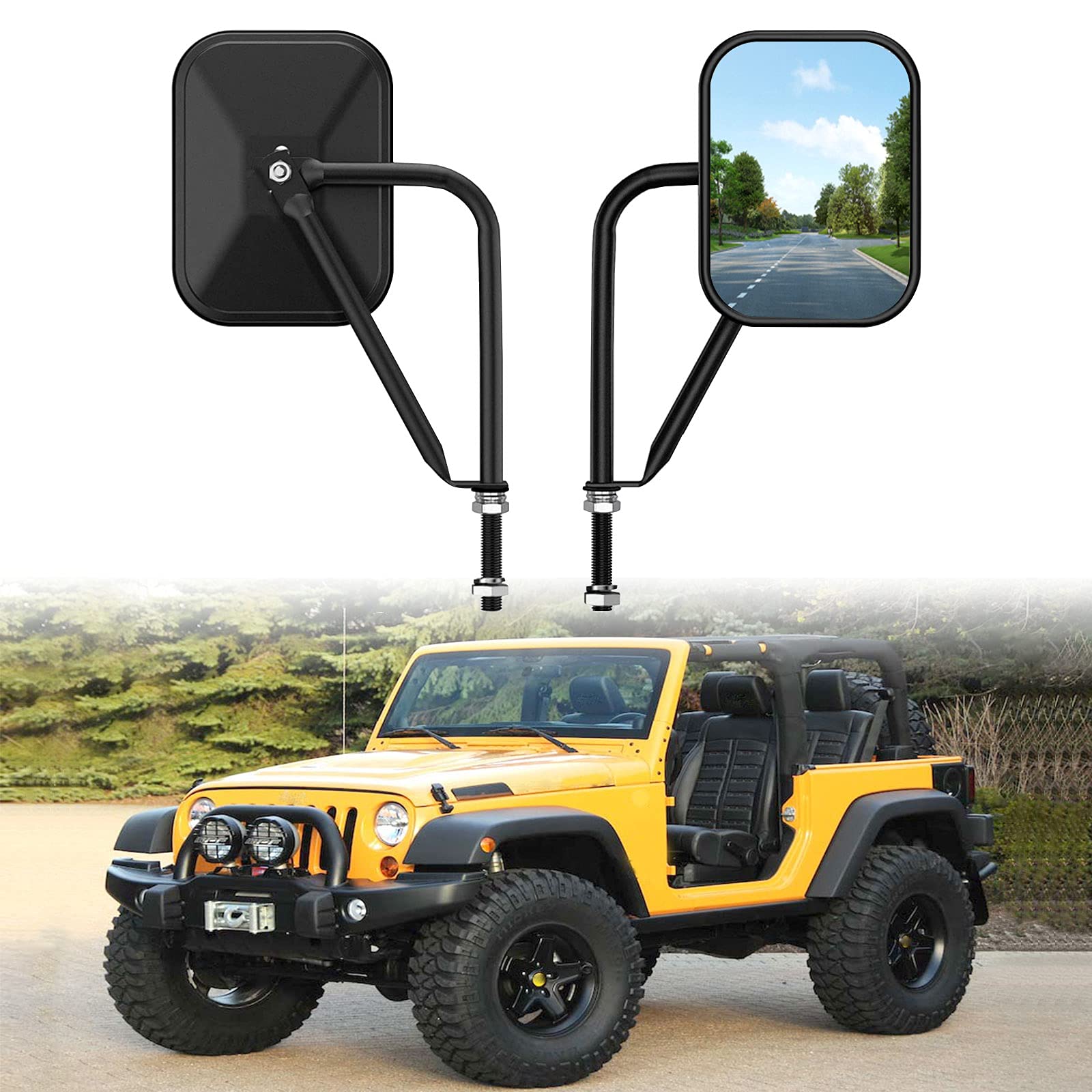 Door Off Mirror Compatible With Jeep Wrangler Jk Jl & Unlimited, Wider View Easy-Install Door Hinge Side Mirrors For Jeep