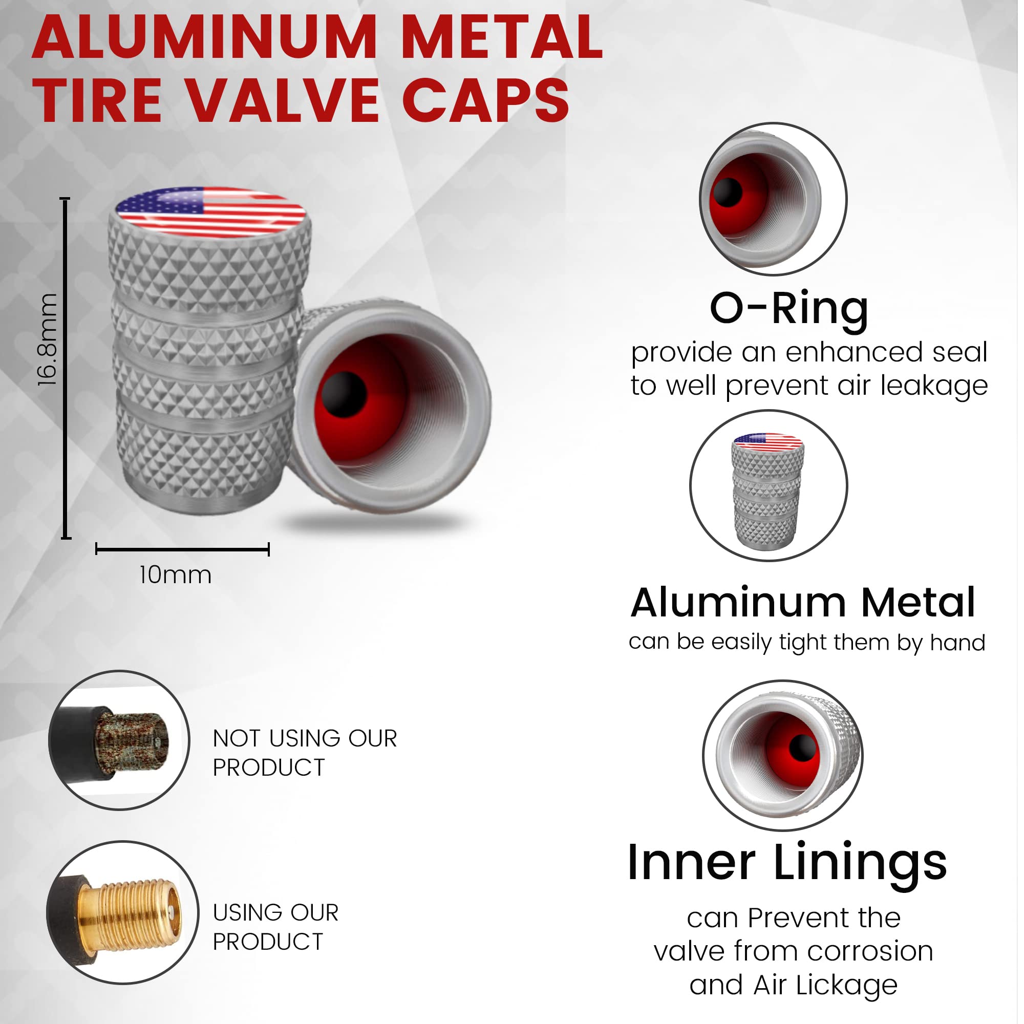 Performore 8 pcs Tire Valve Caps - American Flag Valve Stem Caps - Bike Stem Cap - Tire Valve Cover for Cars, SUVs, Bikes, Bicyc