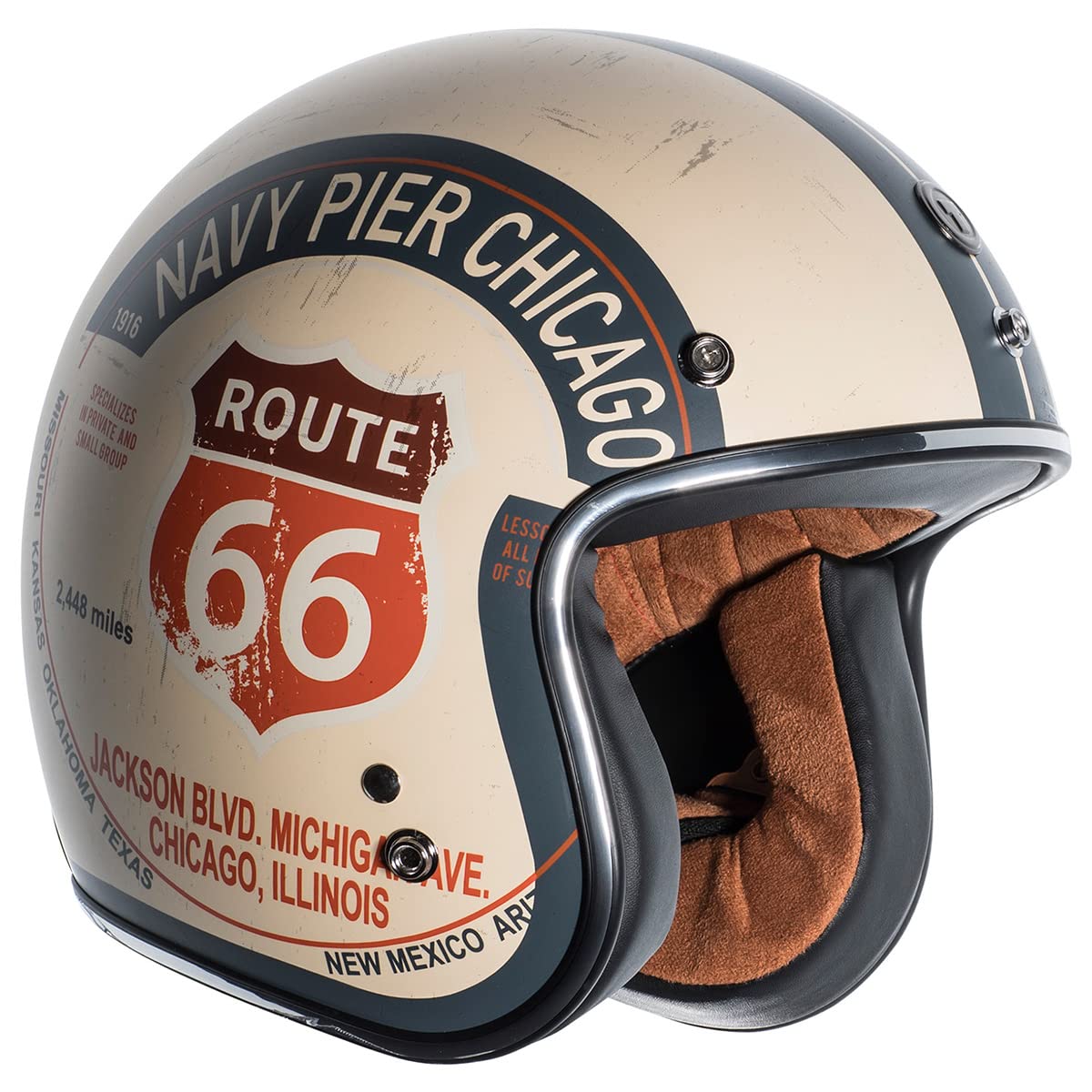 Torc T5020Pch23 Unisex-Adult Open-Face Style T50 Route 66 3/4 Helmet Graphic (Flat White Pch, Medium)