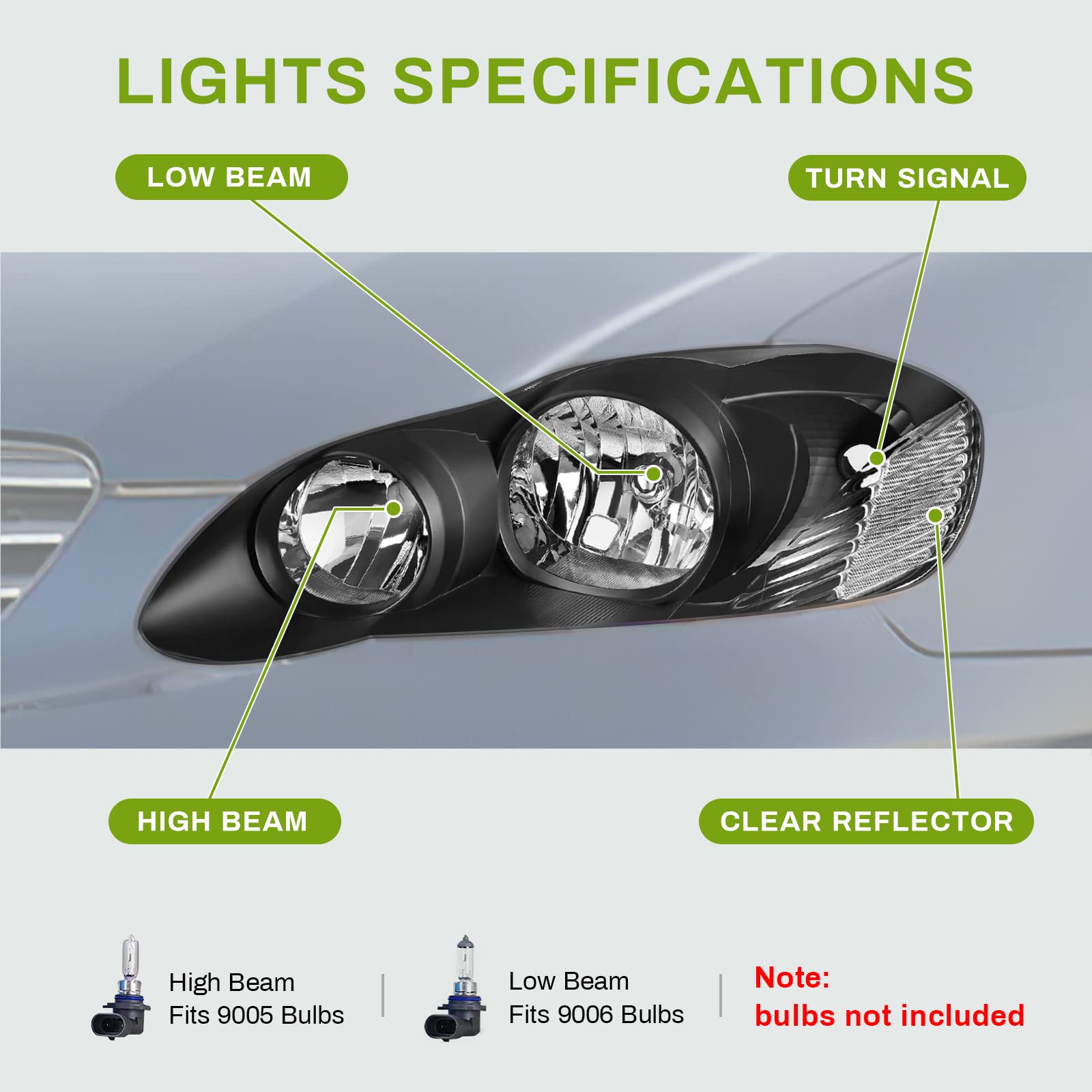 Autosaver88 Headlight Assembly Compatible With 03-08 2003 2004 2005 2006 2007 2008 Corolla Headlamp Replacement Black Housing Cl