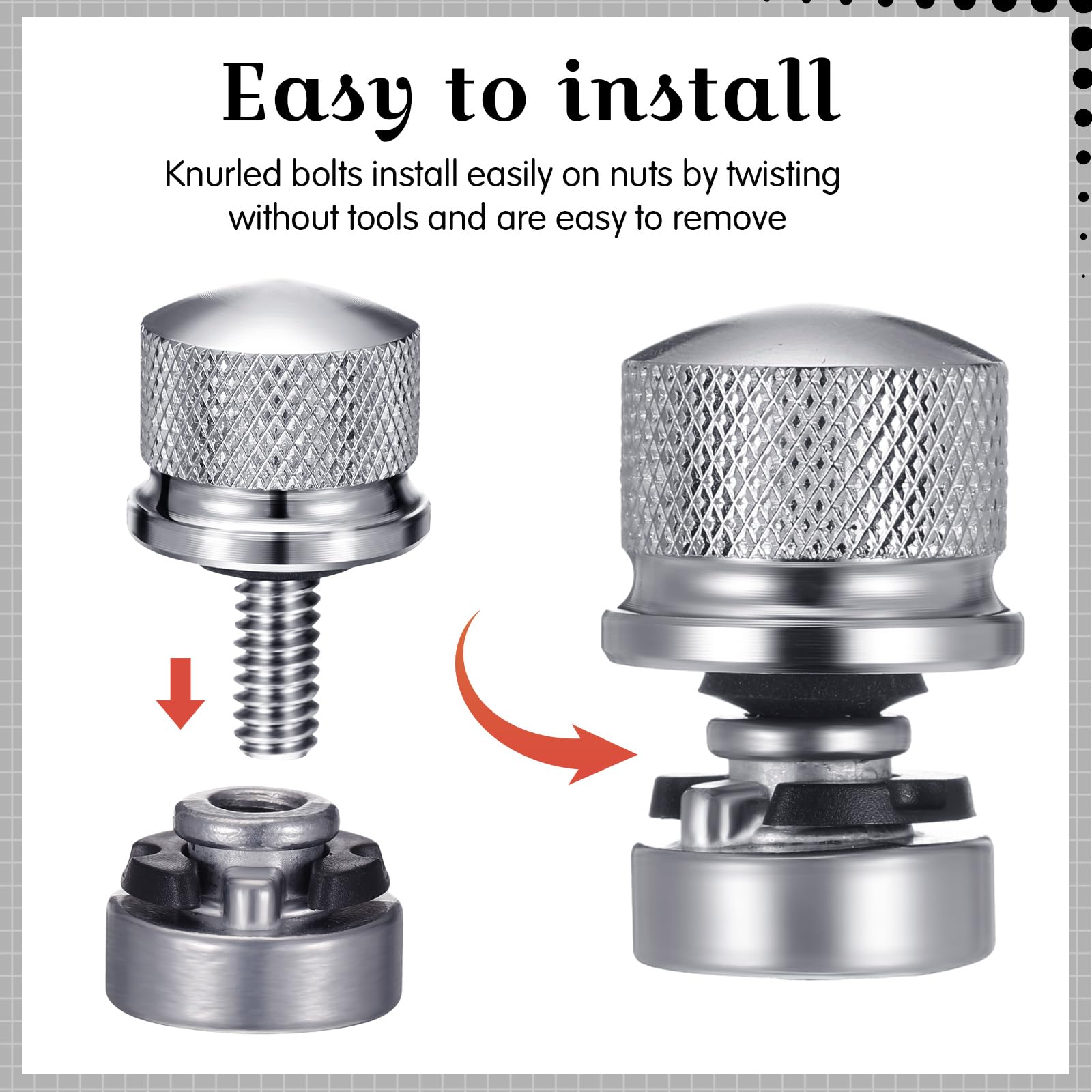 Therwen 8 Pcs Seat Bolt Screw Nut Kit Fender Seat Nut Kit 1/4-20 Thread Compatible With Harley-Davidson Sportster, Compatible With Softail Touring Dyna (Silver)