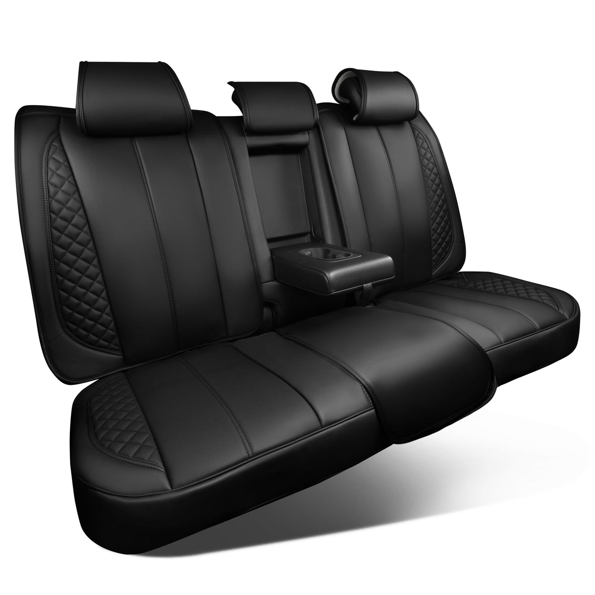 CAR Pass Waterproof Leather Back Seat Covers, Nappa PU Leather Rear Seat Bench Cushioned Breathable Back Row Protector Universal