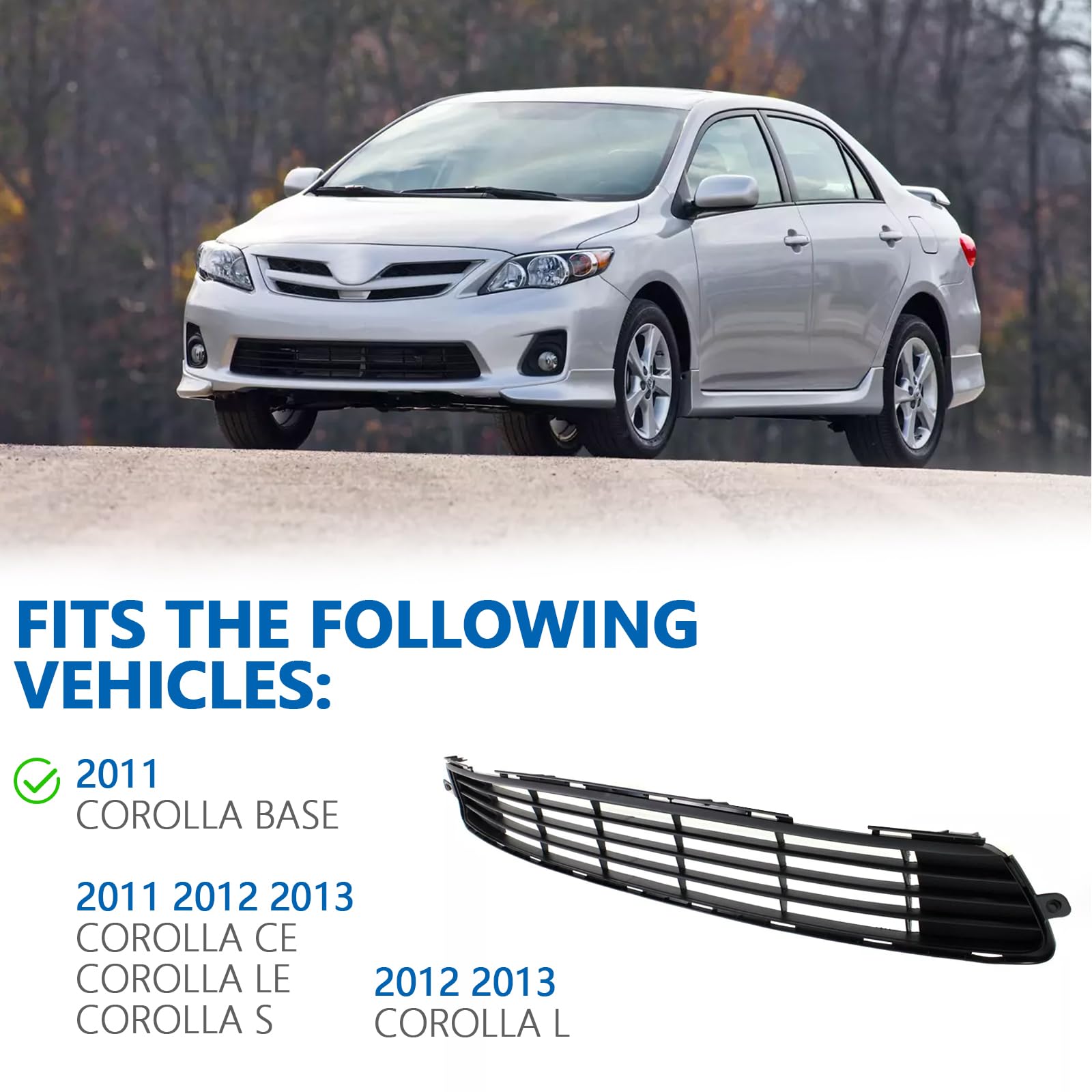 Perfit Liner Front Bumper Lower Grille Grill 2011 2012 2013 Compatible With Toyota Corolla Direct Replacement Parts Primed Black To1036125 5311202280