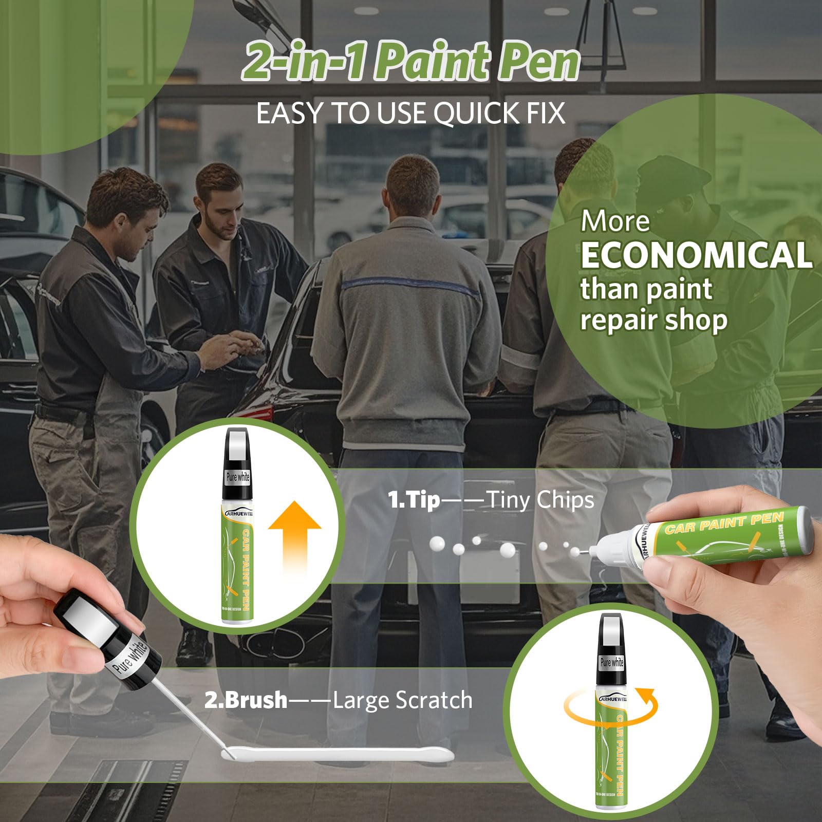 Carhuewell White Touch Up Paint, Car Scratch Repair Pen Quick And Easy Fix Auto Paint Chip Repair (Pure White)