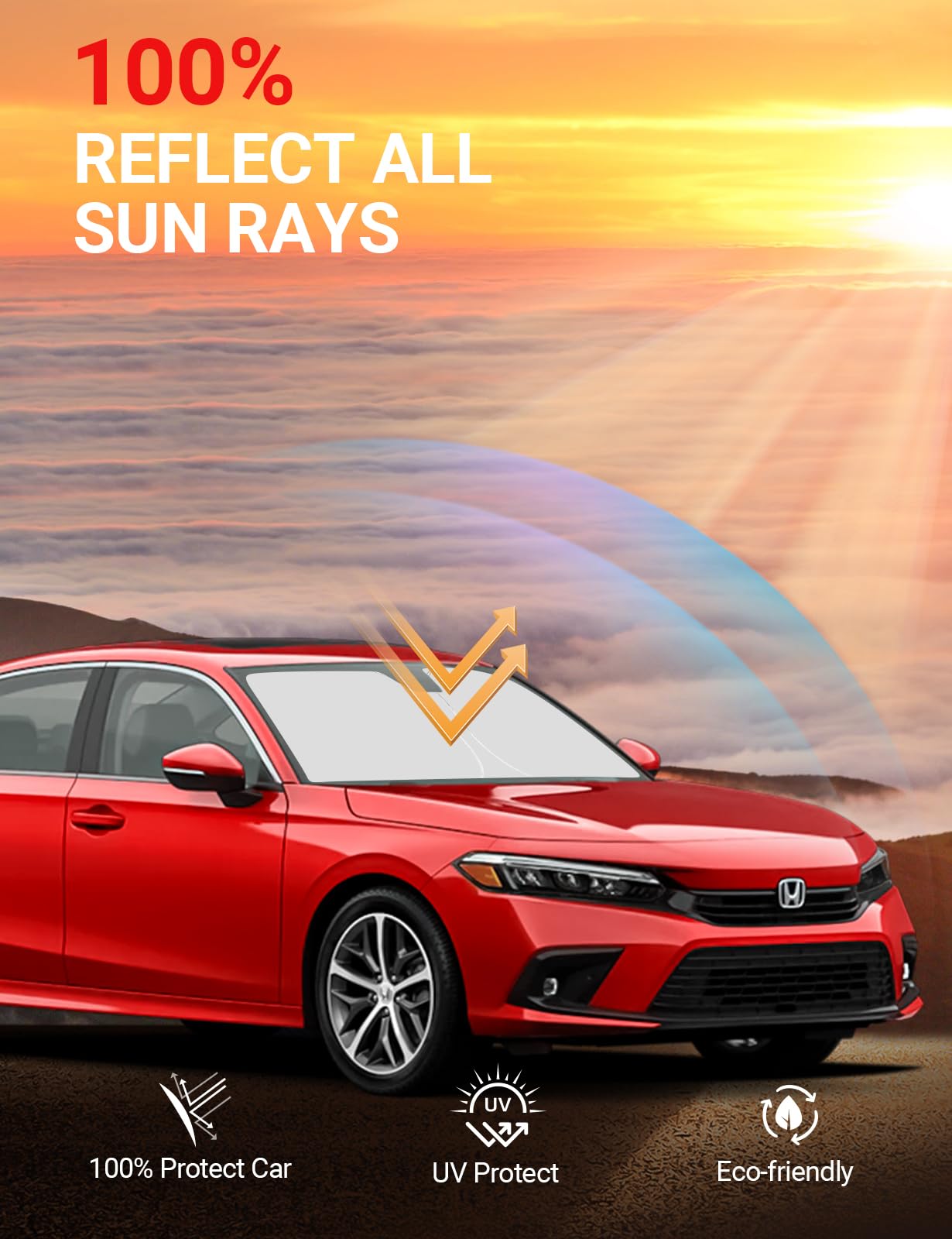 Proadsy 2025 Upgrade Windshield Sun Shade Custom Fit Honda Civic 2022-2024 2025 (Not For 2022 Sport) 4-Layer Foldable Front Suns