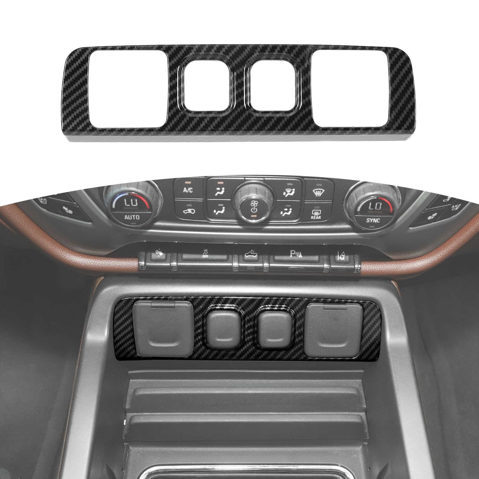 RT-TCZ Carbon Fiber Center Console Trim for Silverado/GMC Sierra 2014-2018, Black, ABS Plastic, Model Zhao-szzt08527