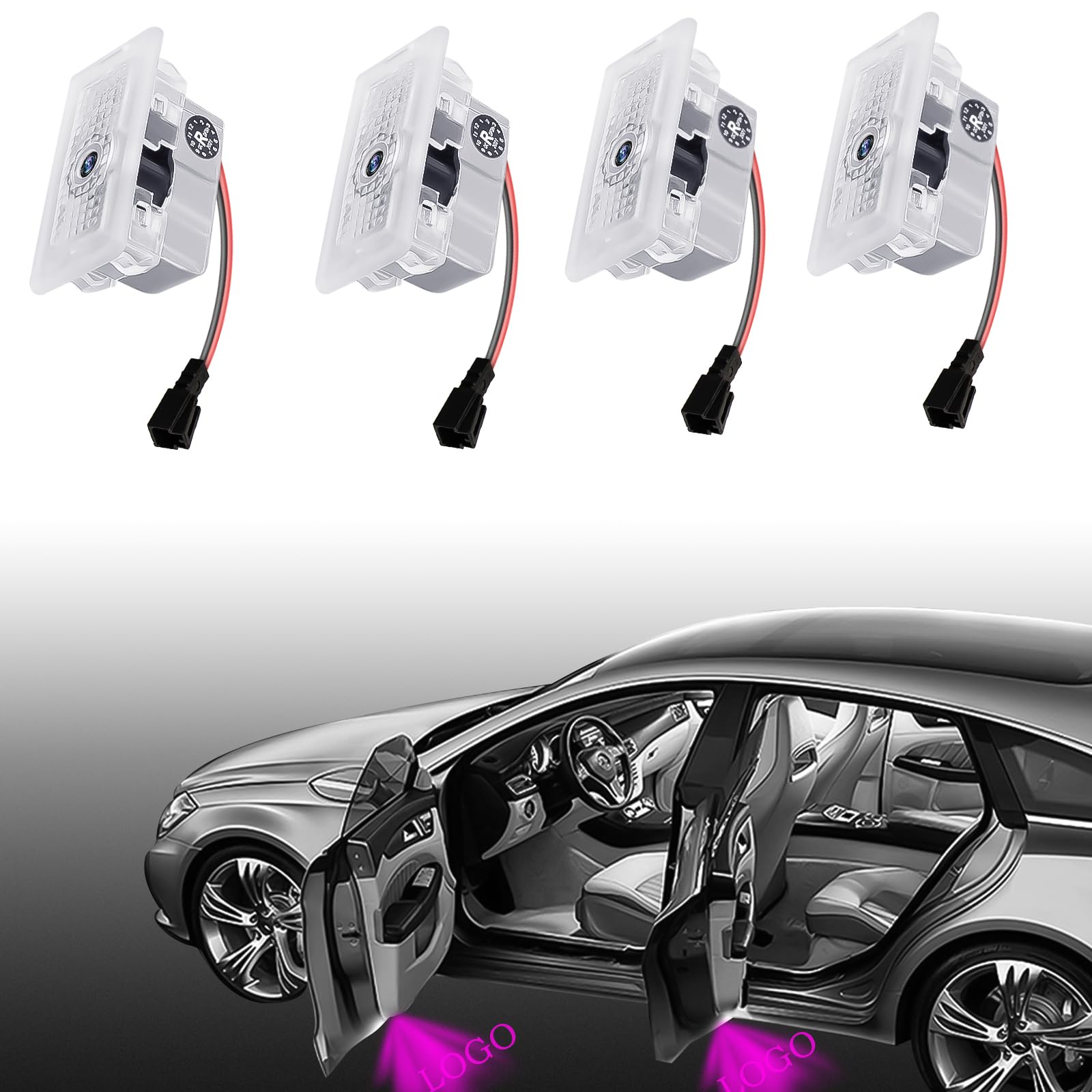 4Pcs Upgraded Tesla Puddle Lights Car Door Lights Logo Projector,Rcbdcygj Ultra-Bright Ghost Shadow Lights Welcome Courtesy Step Door Lamps Replacement With Extension Cords (Pink Light)