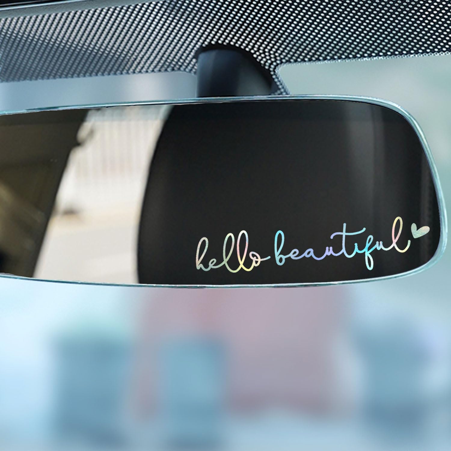 2 X Hello Beautiful Car Mirror Decal, Holographic Affirmation Sticker, Rearview Mirror Decal, Cute Mirror Decal, Holographic Tum