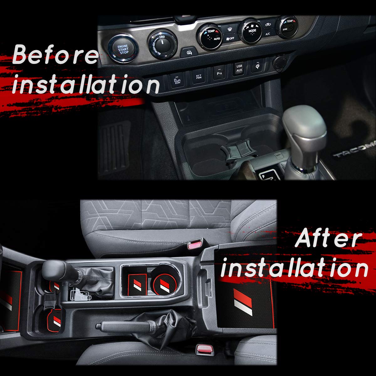 Auovo Anti-Dust Mats For Toyota Tacoma Accessories Trd Pro 2016-2023 Custom Interior Trim Car Cup Holder Inserts Center Console Door Pocket Liners (Double Cab, 18Pcs) (Red)