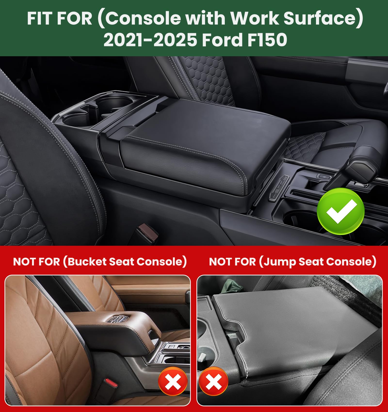 Center Console Cover For 2021-2025 Ford F150 Truck Interior Accessories, 2022-2025 F150 Lightning Armrest Middle Console Cover A