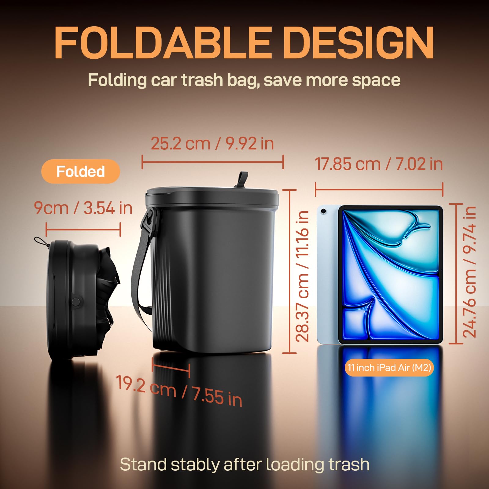 Waretary Trash Can for Car Garbage: Leakproof Silicone Car Waste Bin w/Lid for Drivers and Passengers; 1.9 Gallon Garbage Contai