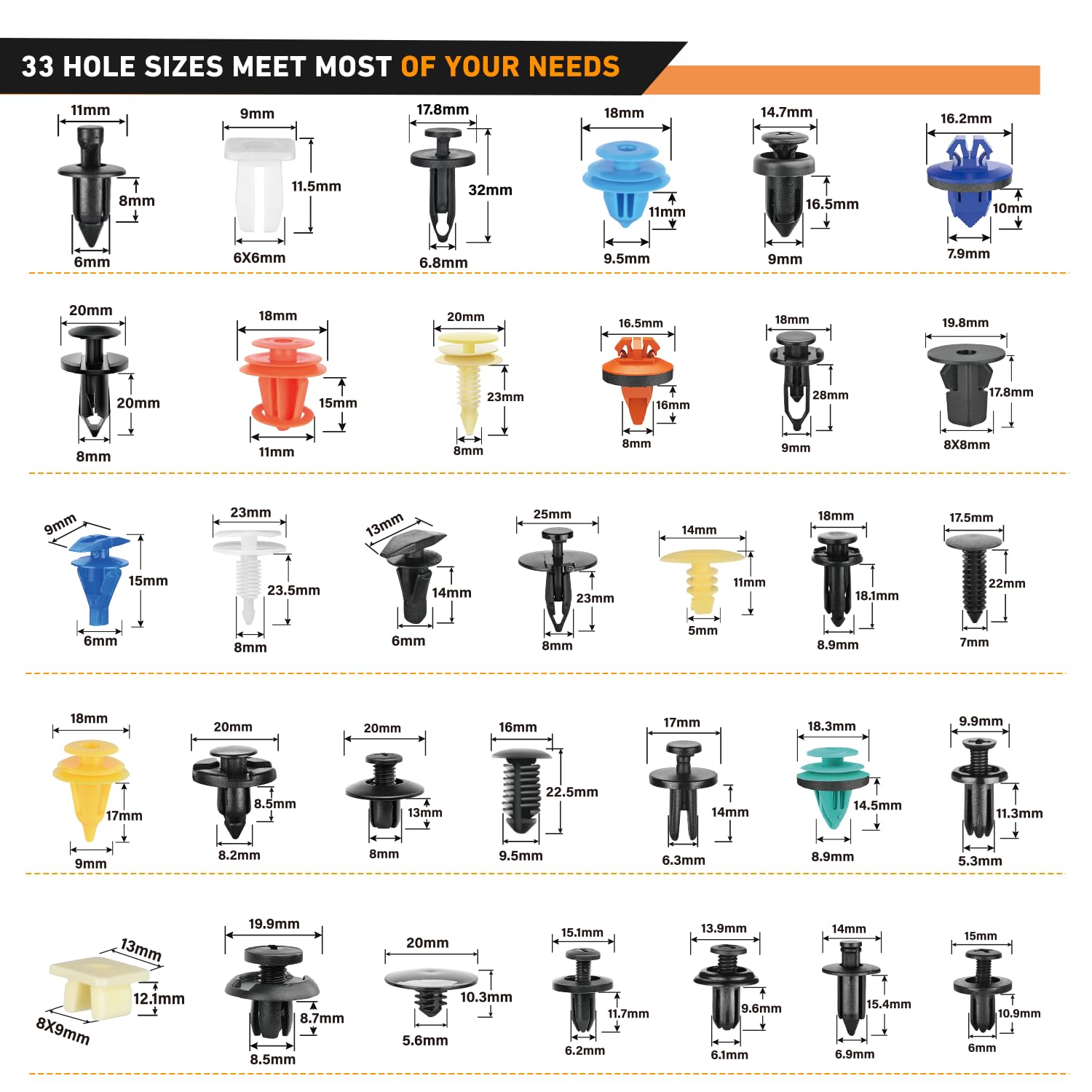 Gooacc 1390Pcs Car Door Panel Clips & Auto Fasteners Assortment - 33 Most Popular Sizes Automotive Push Pin Rivets Set Bumper Tr