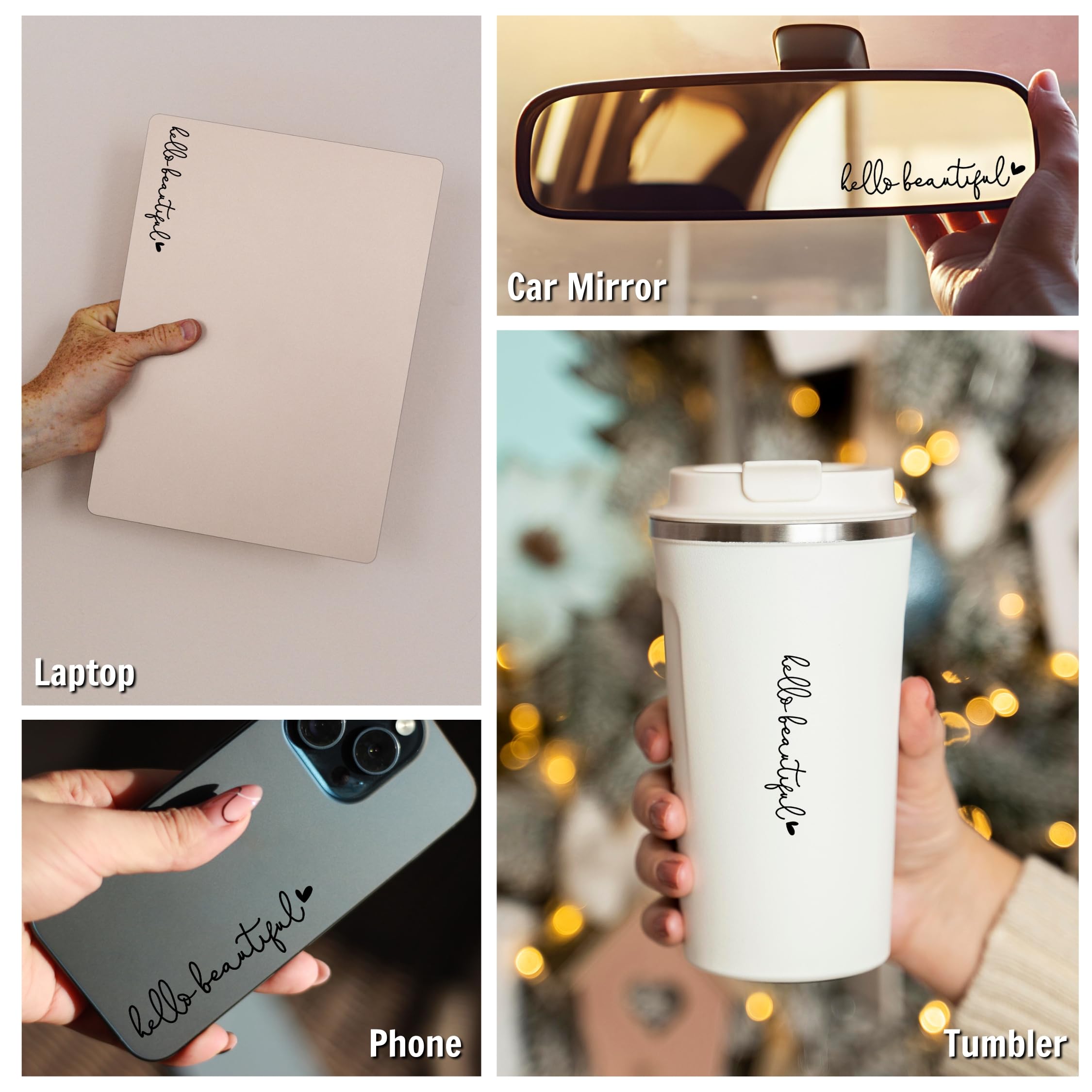 Miarita 3X Hello Beautiful Rearview Mirror Decal, Vanity Mirror Stickers, Rear View Mirror Sticker (Hello Beautiful Black)