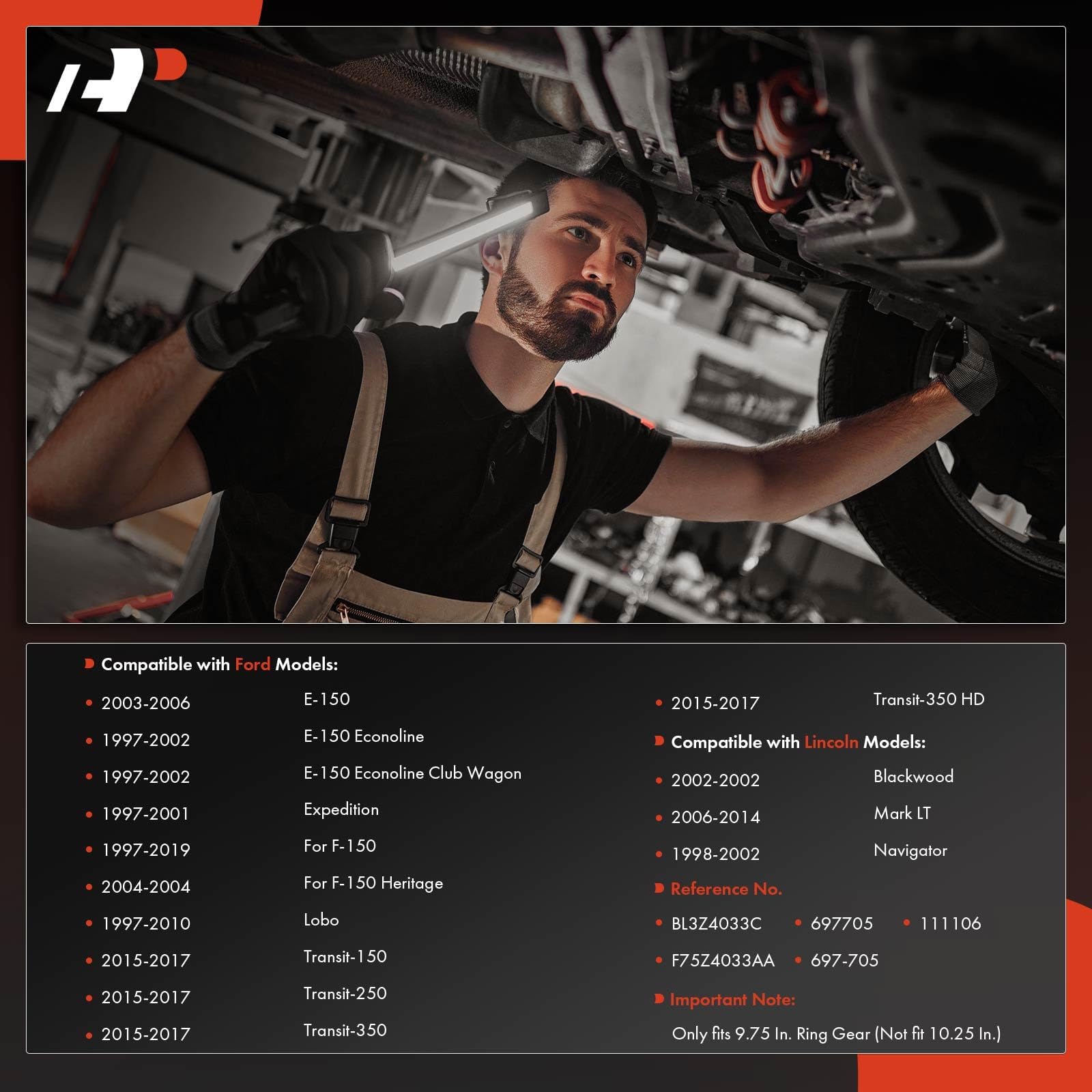 A-Premium Rear Differential Cover With Gasket Compatible With F-150 Heritage, Transit-150, Transit-250, Transit-350 Hd, Expediti