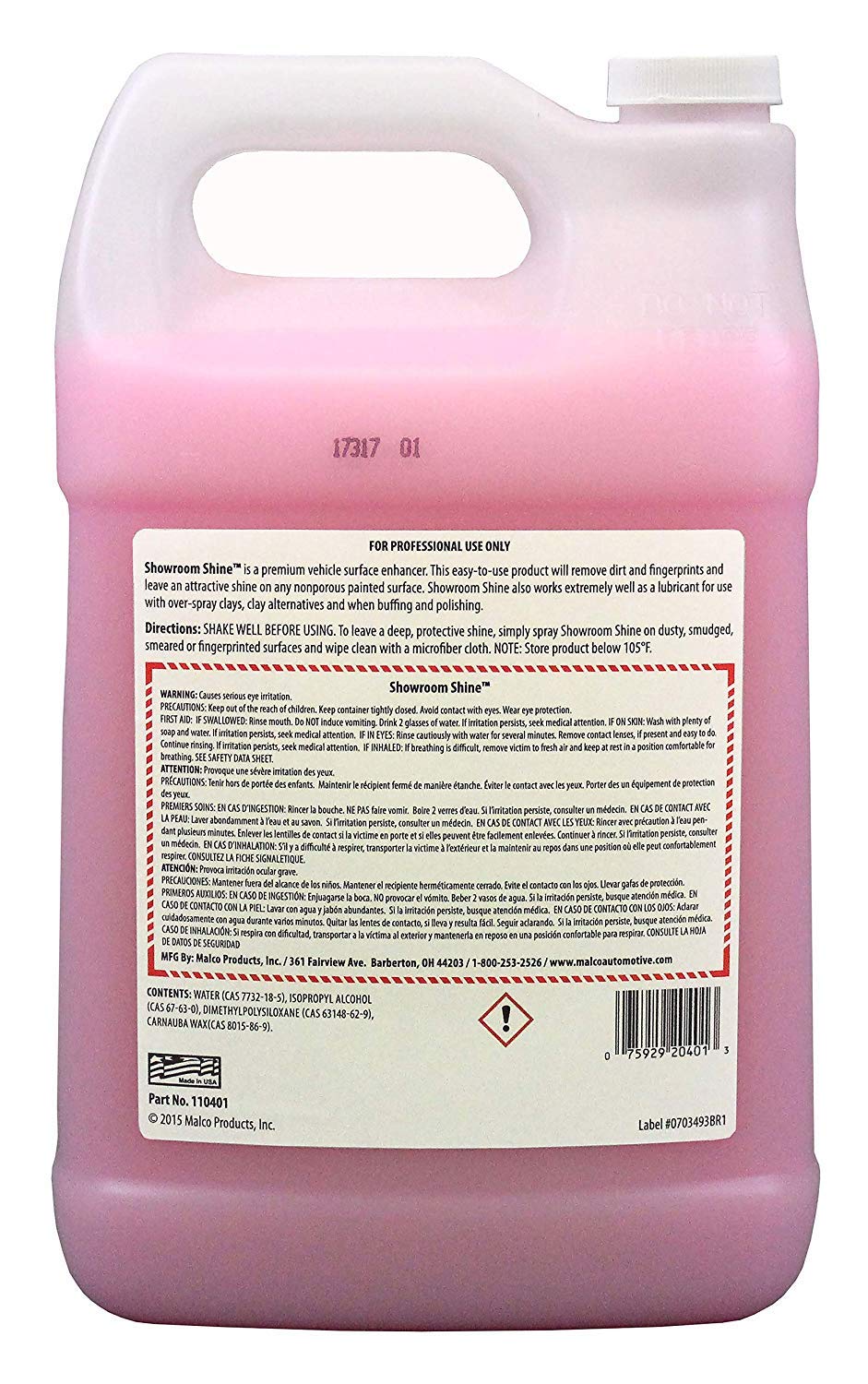 Malco Showroom Shine Spray Car Wax – Best Car Wax Spray for Professional Finish/Easy to Use Instant Detailer Spray/Cleans and Waxes Painted Surfaces, Metal and Glass / 1 Gallon (110401)