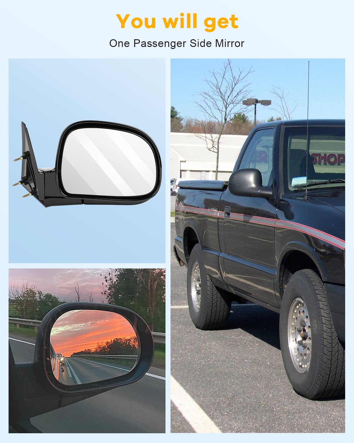 ITOPUP Side View Mirror Fit for 1994-1998 For Chevy Blazer S10 For GMC Jimmy S-15 For GMC S-15 Sonoma with Manual Fold Non-heate