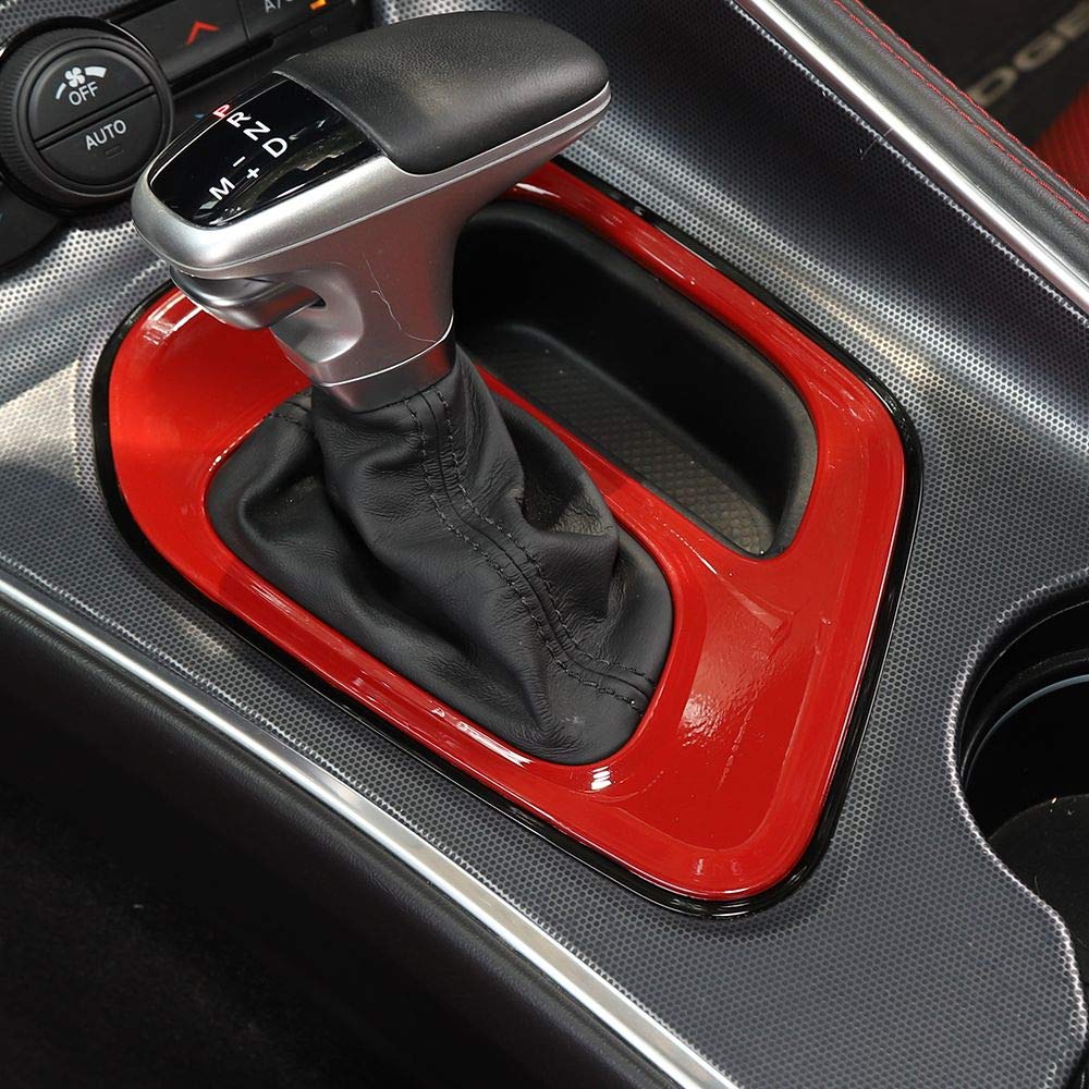 Voodonala For Challenger Gear Shift Panel Covers Decoration Trim Accessories For Dodge Challenger 2015-2022 (Red)