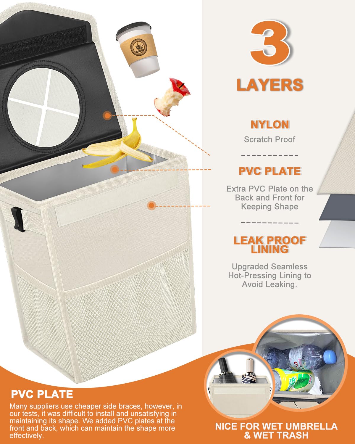 Car Trash Can With Lid, Cute Leakproof Car Trash Garbage Bag Hanging Vehicle Trash Bin Small Portable Automotive Garbage Cans Or