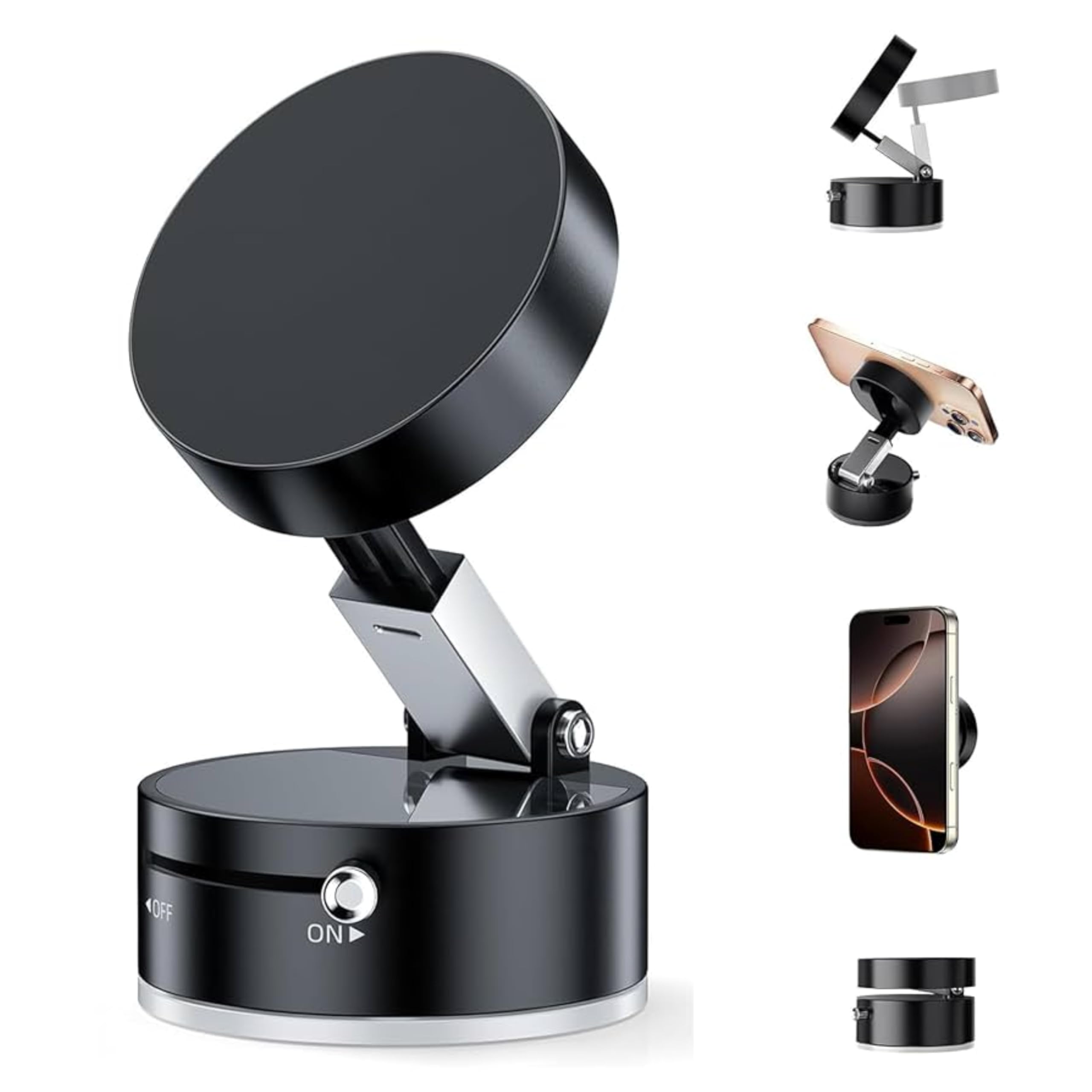 Kenmeet Enterprise Magnetic Phone Holder with Vacuum Suction and Dashboard Mobile Mount with Strong Grip Shockproof Suction Cup 