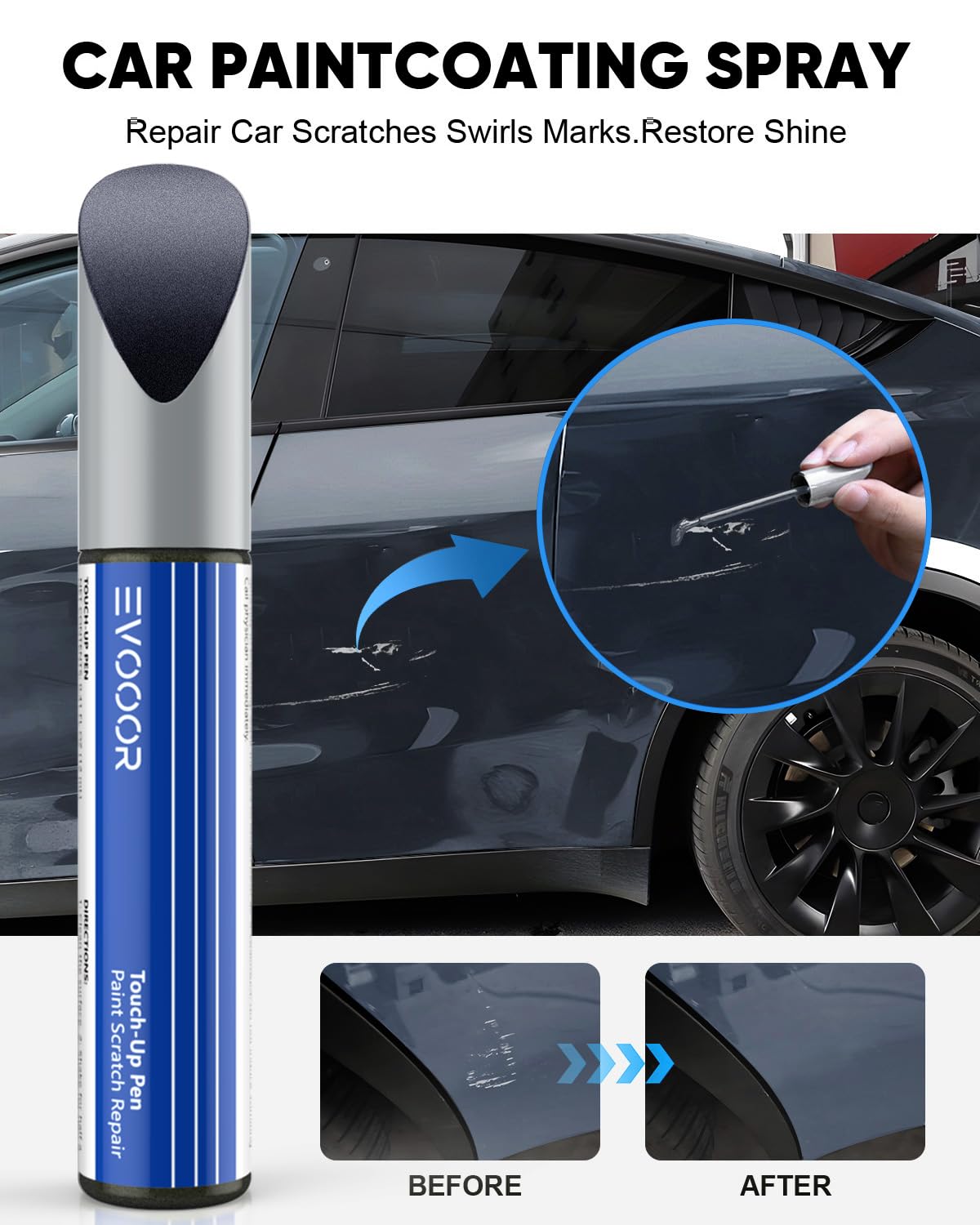 Evooor Stealth Grey Touch Up Paint For Tesla - Diy Scratches Repair With Color-Matched For Model 3/Y/S/X (Stealth Grey(Pn01))