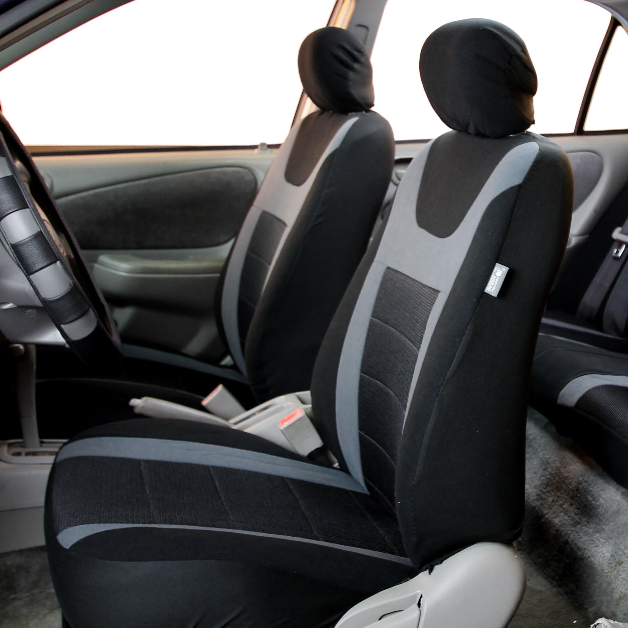 Fh Group Car Seat Covers Sports Fabric Pair Set Airbag Compatible Easy Installation Universal Fit For Cars Trucks And Suvs (Gray