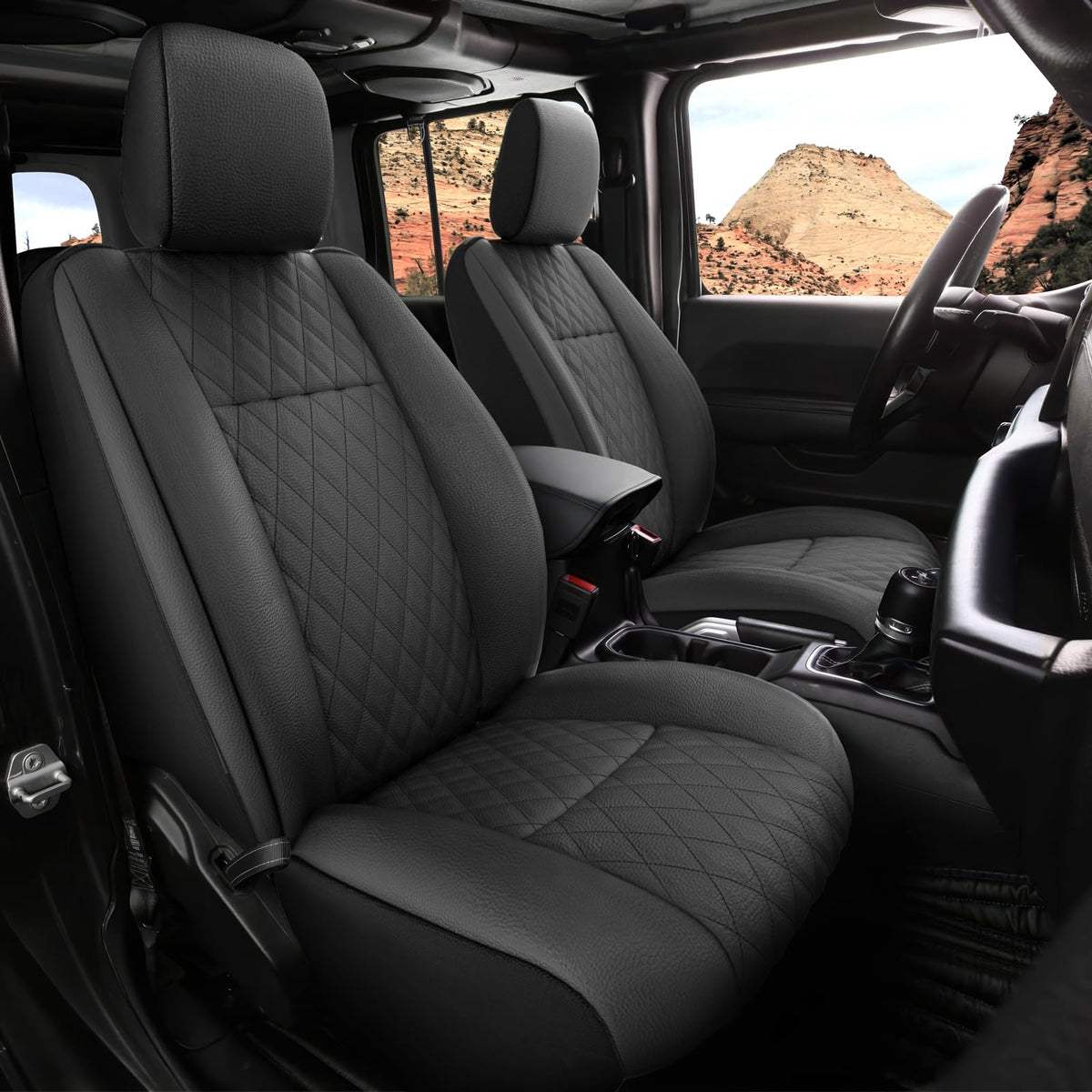 GIANT PANDA Front Seat Covers for Jeep Wrangler JL 2018-2025 Sahara Sport Rubicon Unlimited Willys,Faux Leather Seat Protectors 