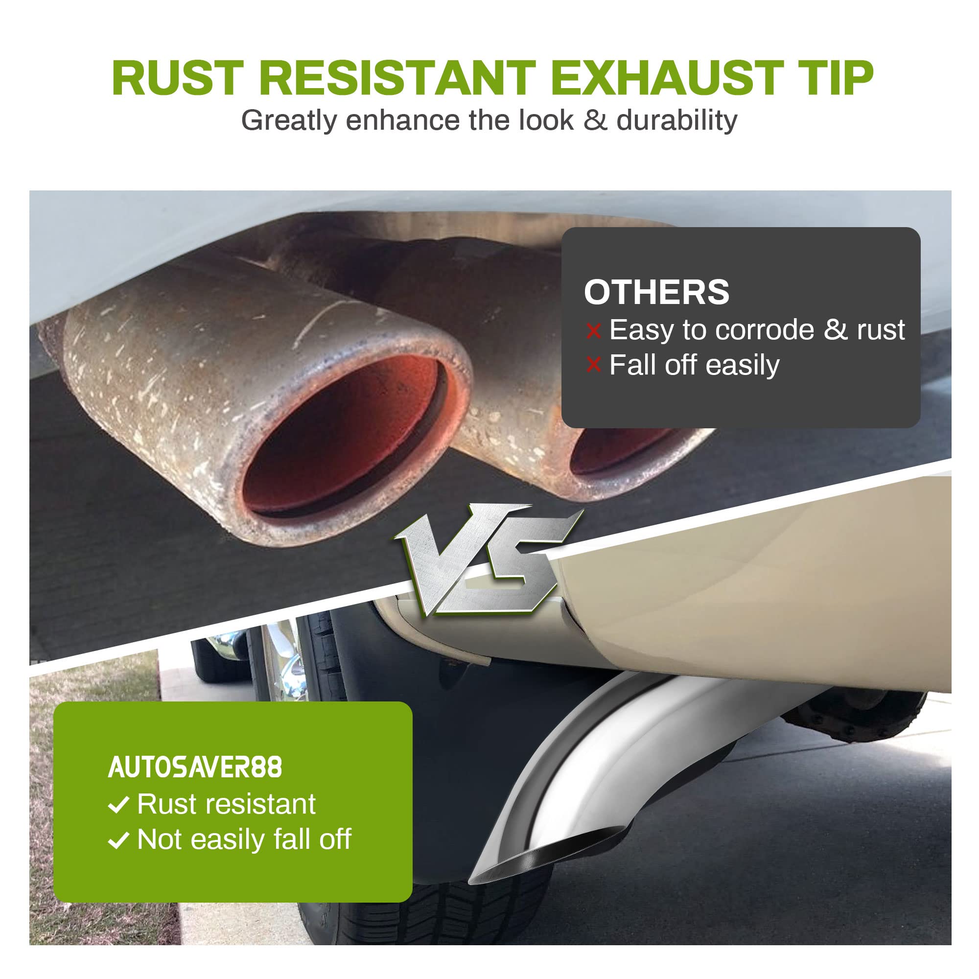 Autosaver88 2.25 Inch Inlet Exhaust Tip, 2.25' Inlet 2.25' Outlet 9' Overall Length Stainless Steel Turn Down Exhaust Tail Tip For 2 1/4 Inch Outside Diameter Tailpipe, Chrome-Plated, Bolt On