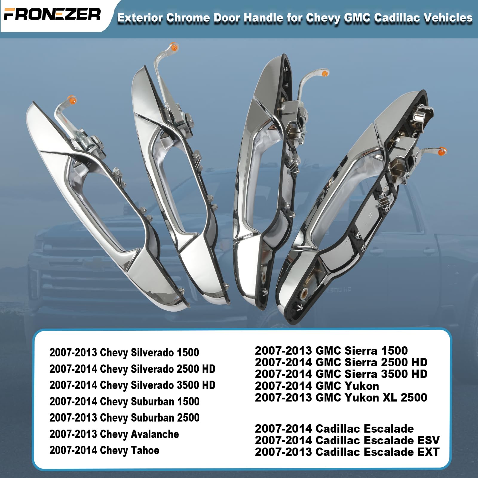 Fronezer Exterior Door Handle, 4Pcs Chrome Front Rear Driver Passenger Compatible With 2007-2014 Chevy Silverado Suburban Avalan